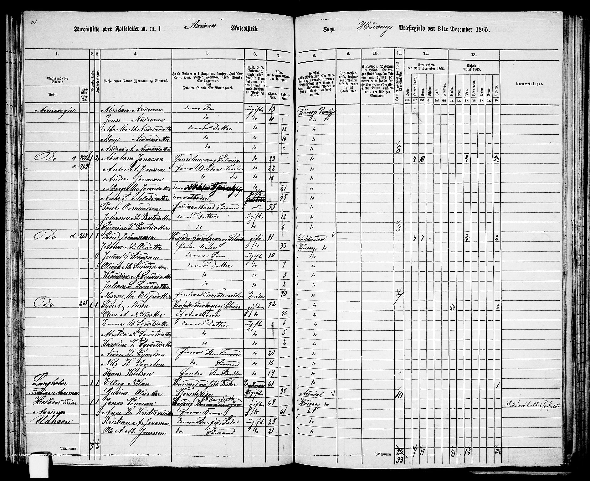 RA, 1865 census for Høvåg, 1865, p. 78