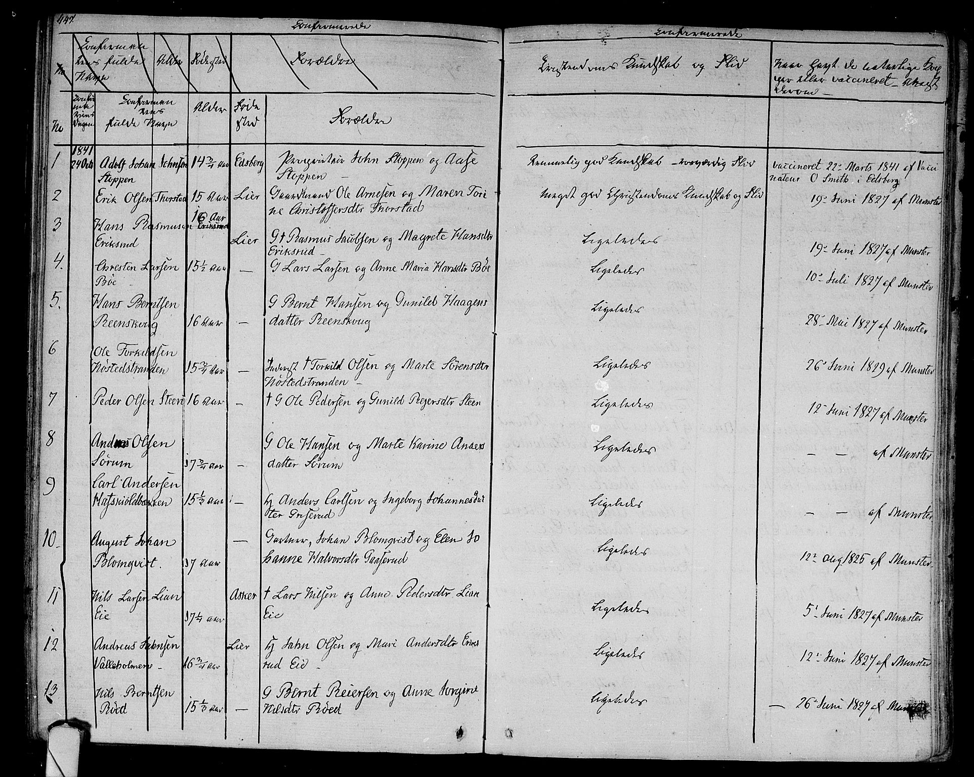 Lier kirkebøker, AV/SAKO-A-230/F/Fa/L0010: Parish register (official) no. I 10, 1827-1843, p. 447