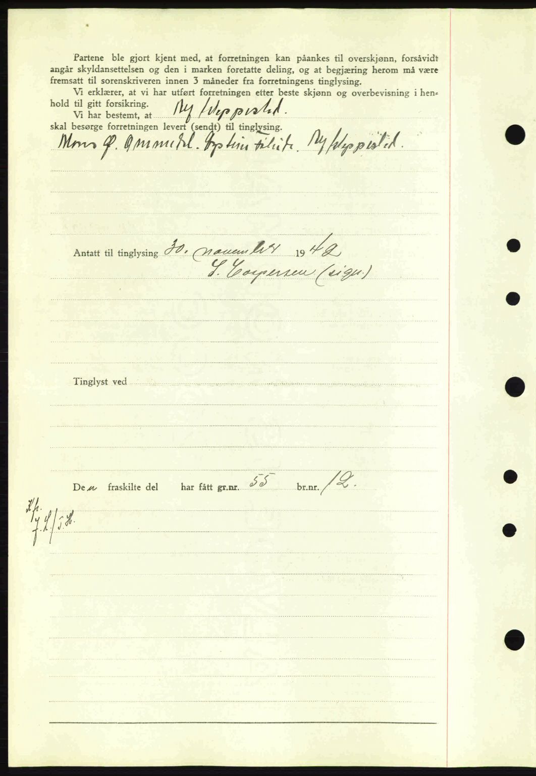 Nordfjord sorenskriveri, AV/SAB-A-2801/02/02b/02bj/L0007: Mortgage book no. A7, 1941-1943, Diary no: : 1465/1942