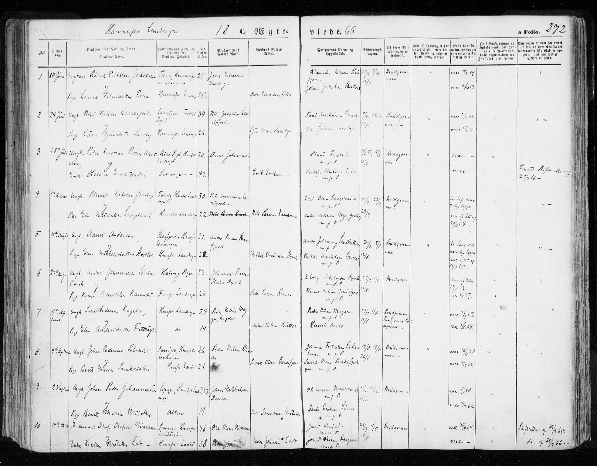 Hammerfest sokneprestkontor, AV/SATØ-S-1347/H/Ha/L0005.kirke: Parish register (official) no. 5, 1857-1869, p. 272