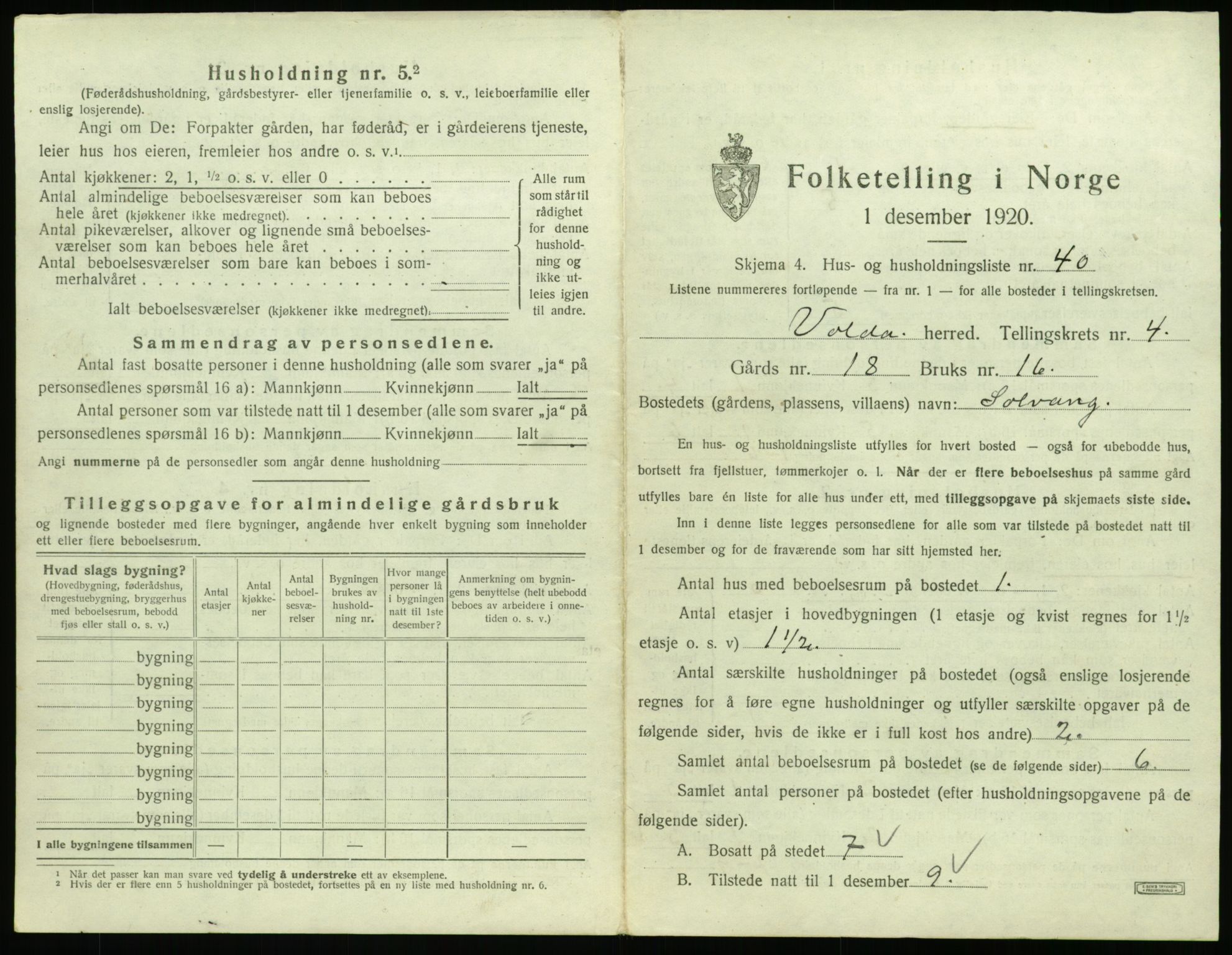 SAT, 1920 census for Volda, 1920, p. 346