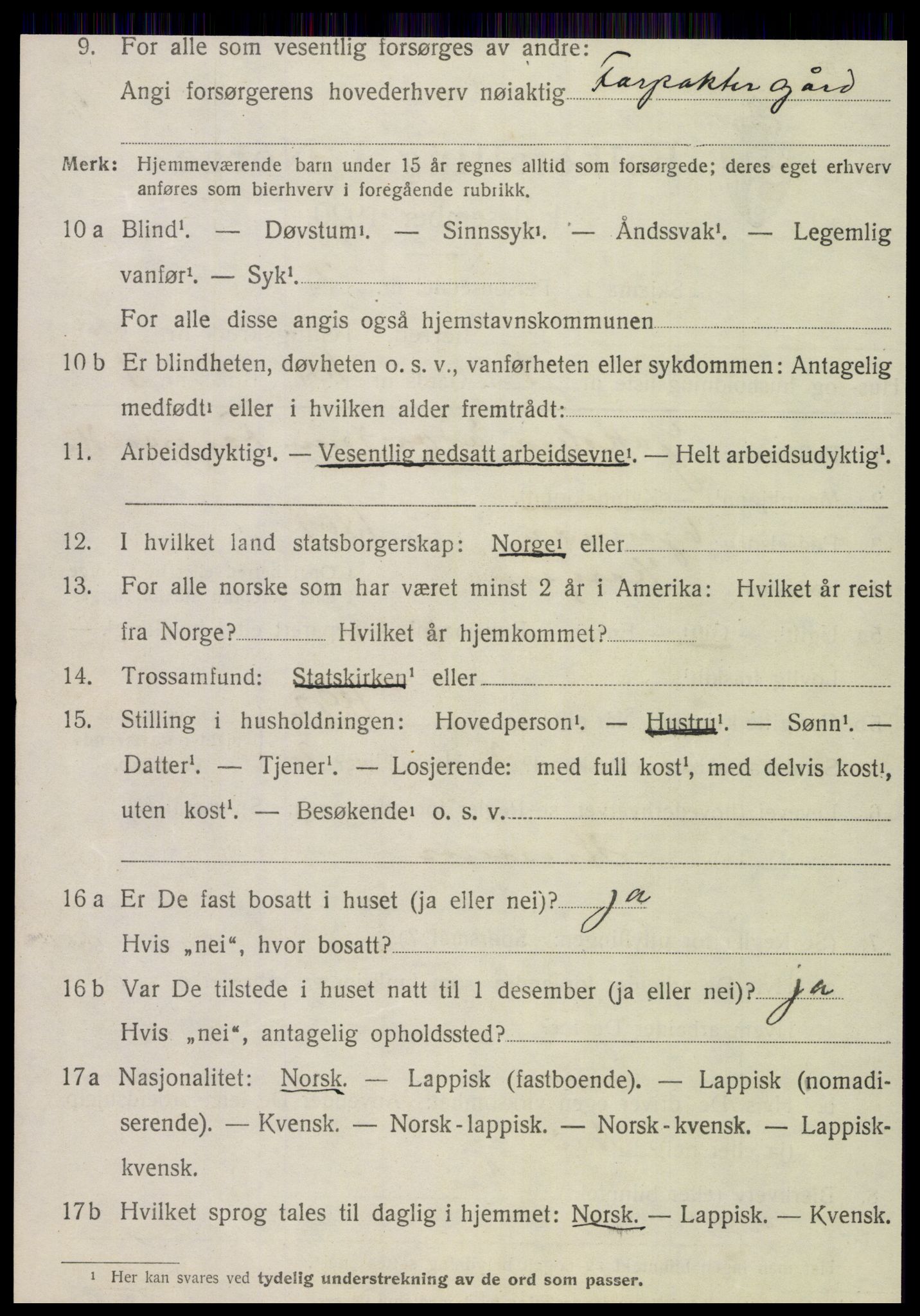 SAT, 1920 census for Korgen, 1920, p. 2785