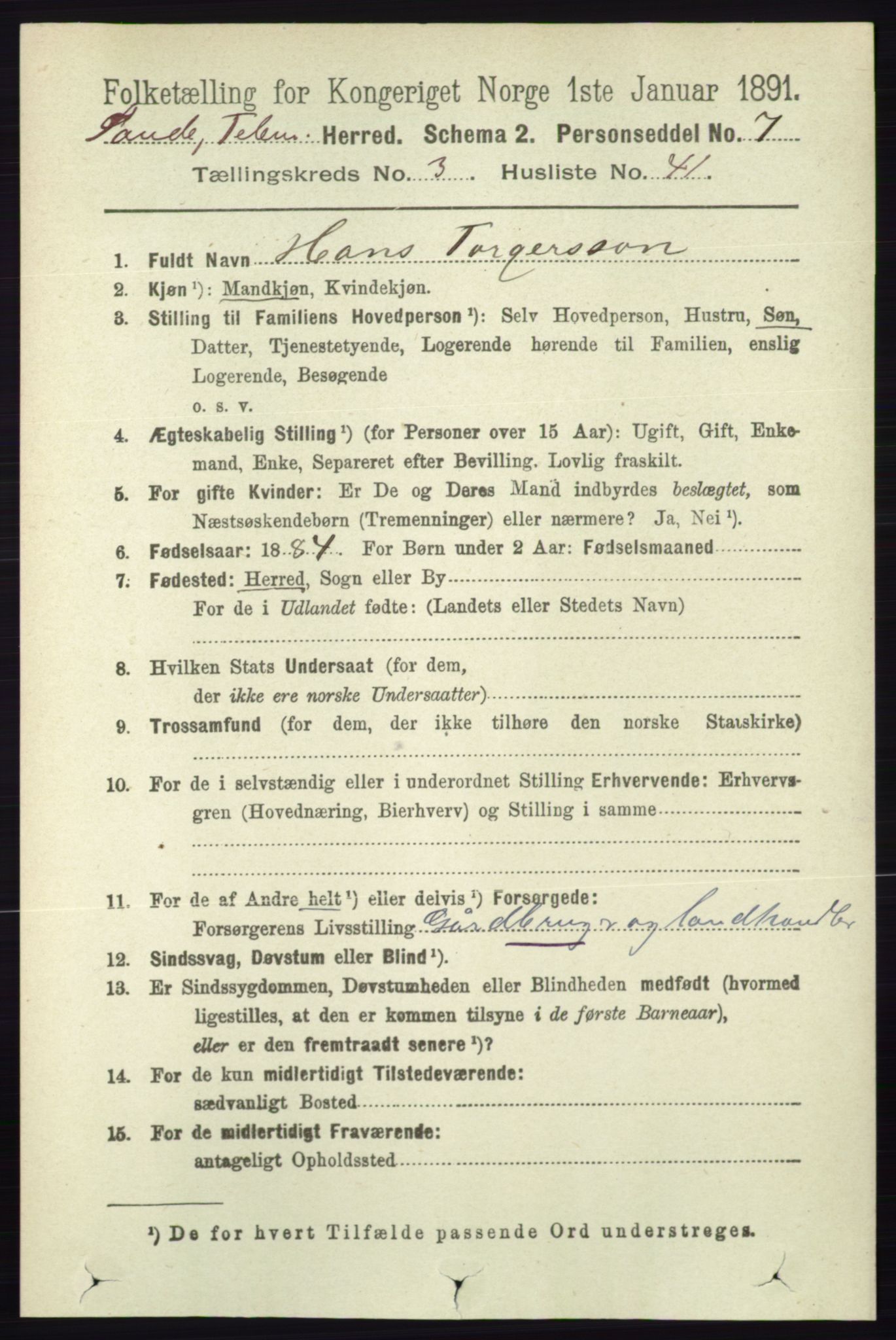 RA, 1891 census for 0822 Sauherad, 1891, p. 942