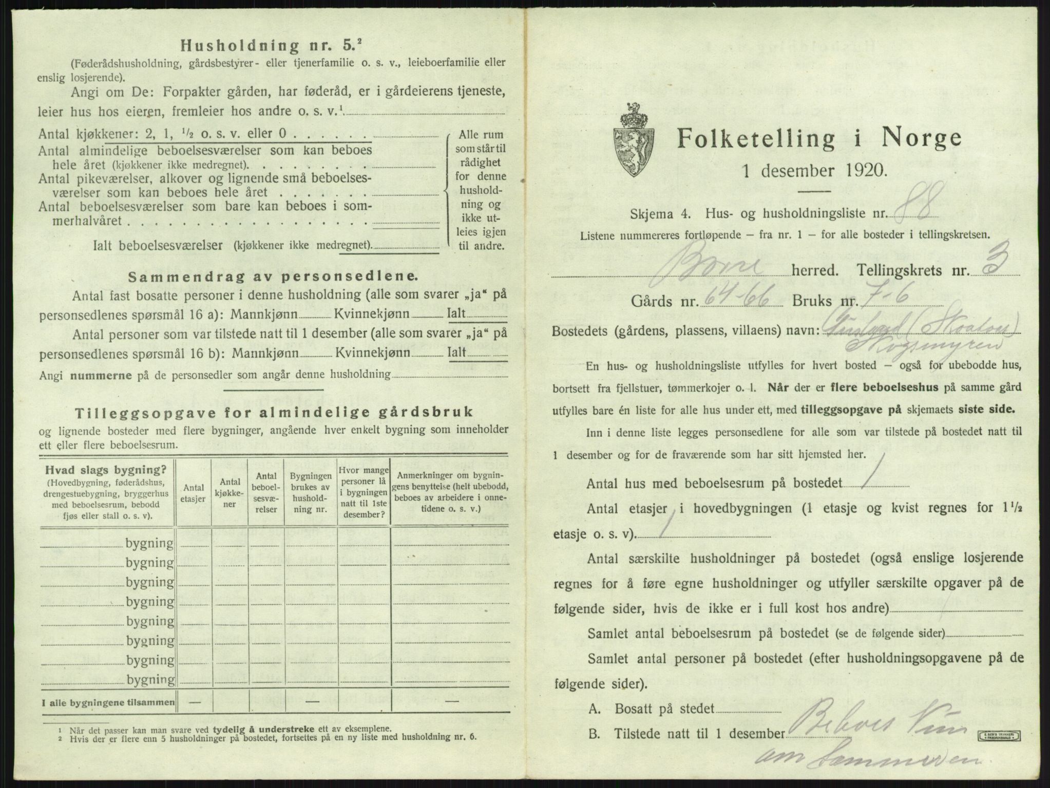 SAKO, 1920 census for Borre, 1920, p. 979