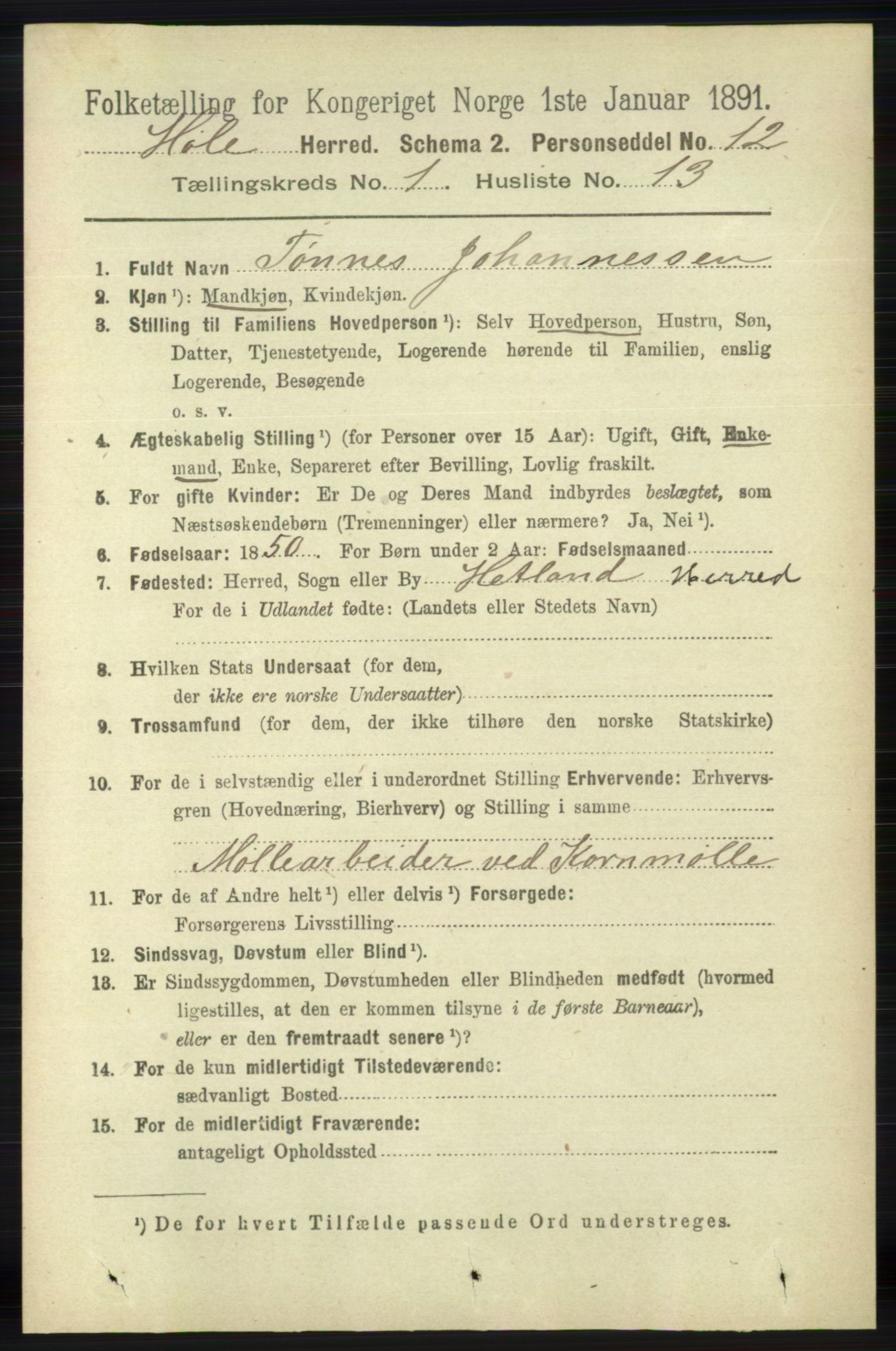 RA, 1891 census for 1128 Høle, 1891, p. 142