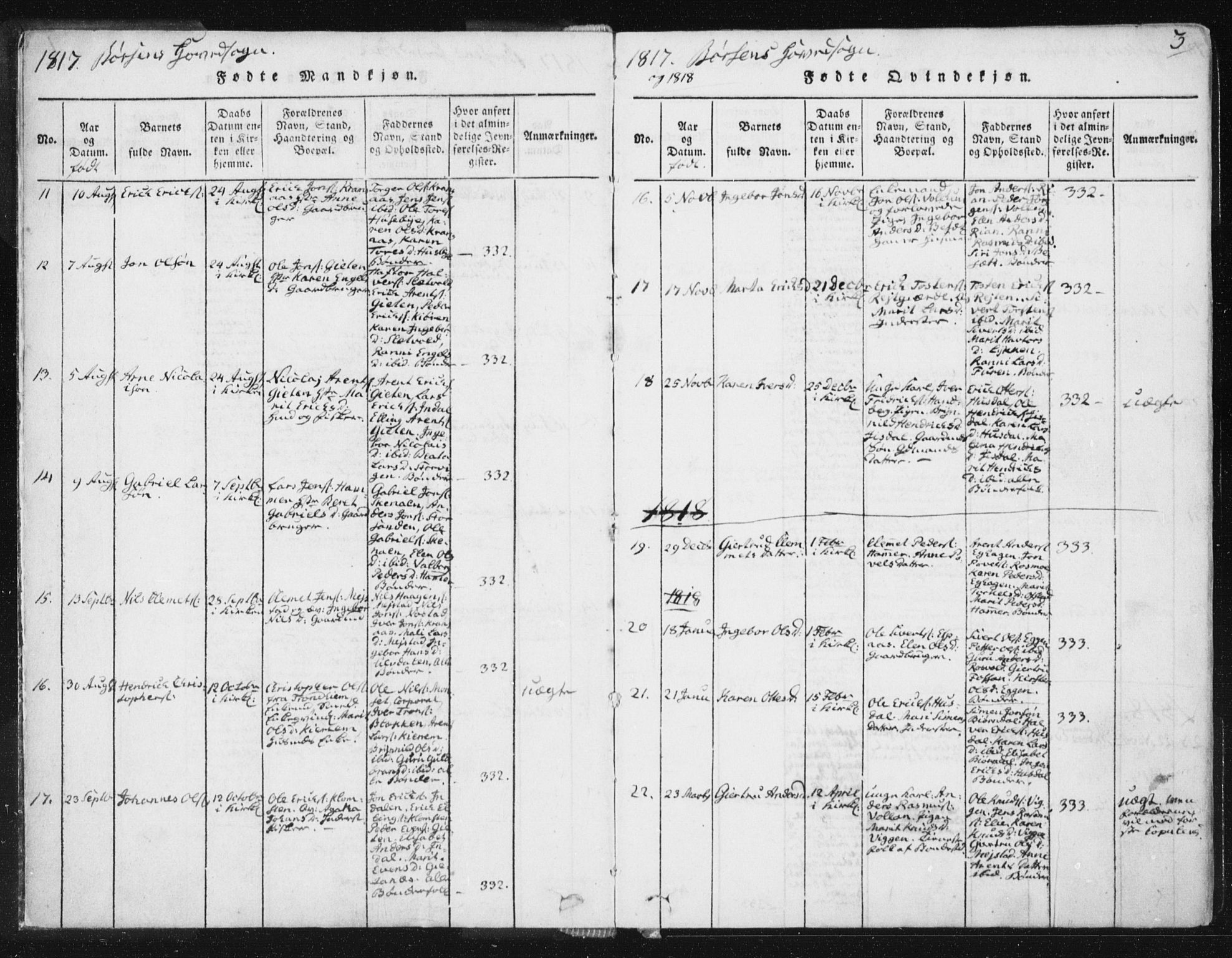 Ministerialprotokoller, klokkerbøker og fødselsregistre - Sør-Trøndelag, SAT/A-1456/665/L0770: Parish register (official) no. 665A05, 1817-1829, p. 3