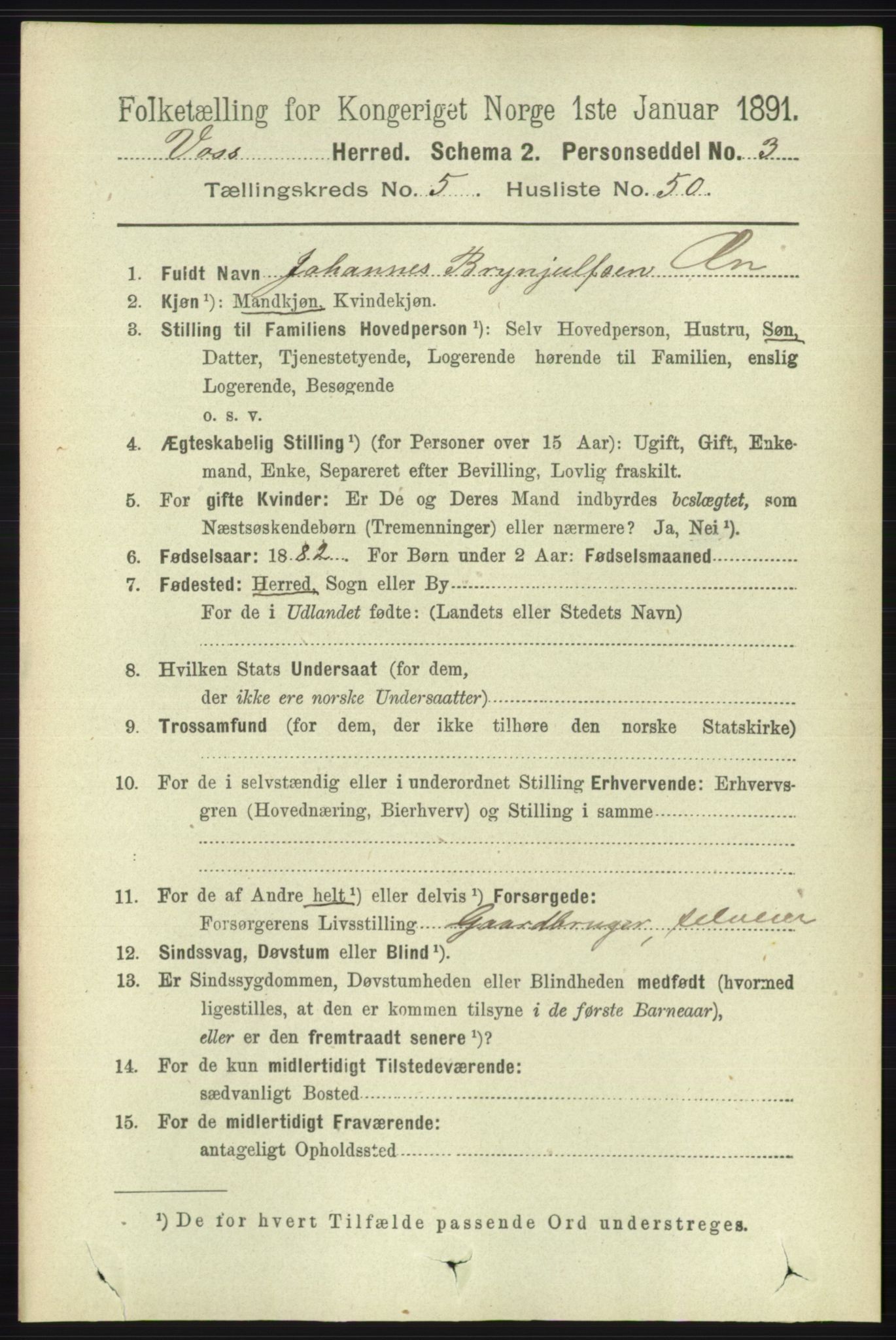 RA, 1891 census for 1235 Voss, 1891, p. 2979