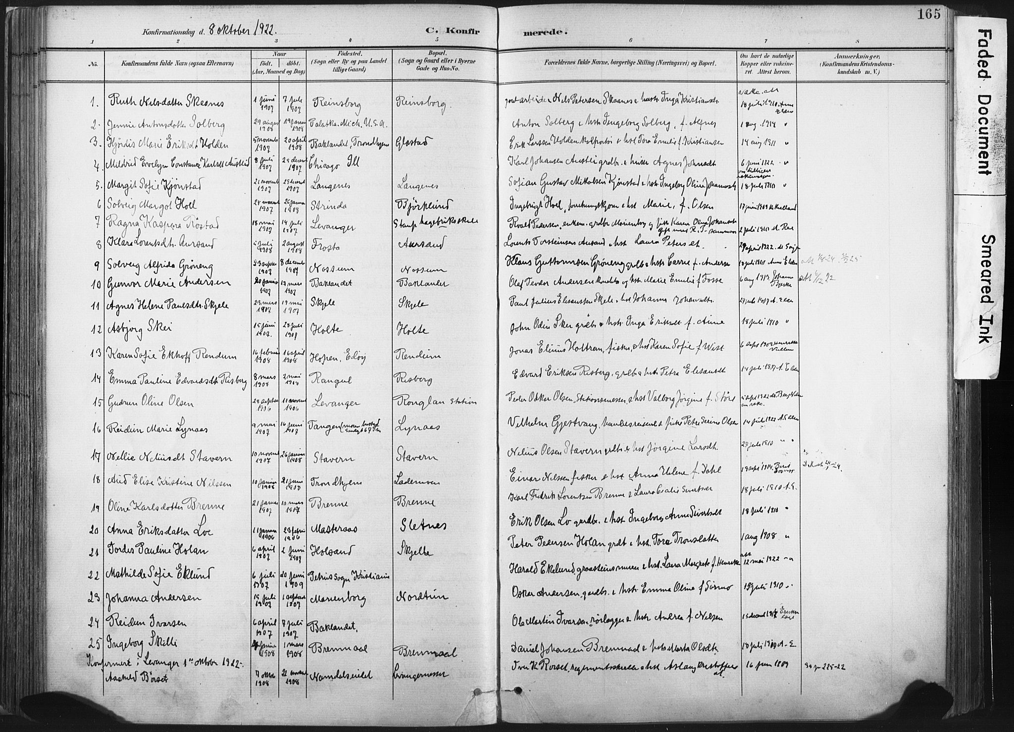 Ministerialprotokoller, klokkerbøker og fødselsregistre - Nord-Trøndelag, SAT/A-1458/717/L0162: Parish register (official) no. 717A12, 1898-1923, p. 165