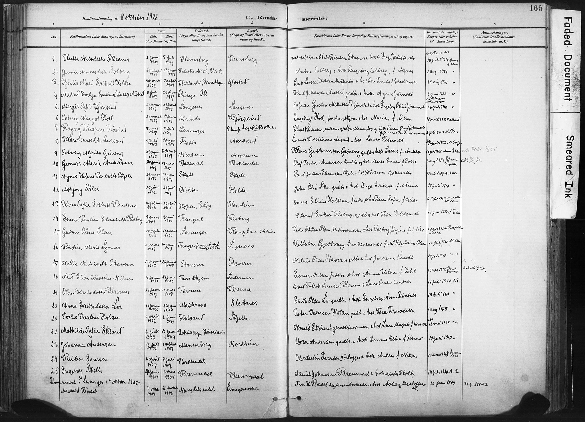 Ministerialprotokoller, klokkerbøker og fødselsregistre - Nord-Trøndelag, AV/SAT-A-1458/717/L0162: Parish register (official) no. 717A12, 1898-1923, p. 165