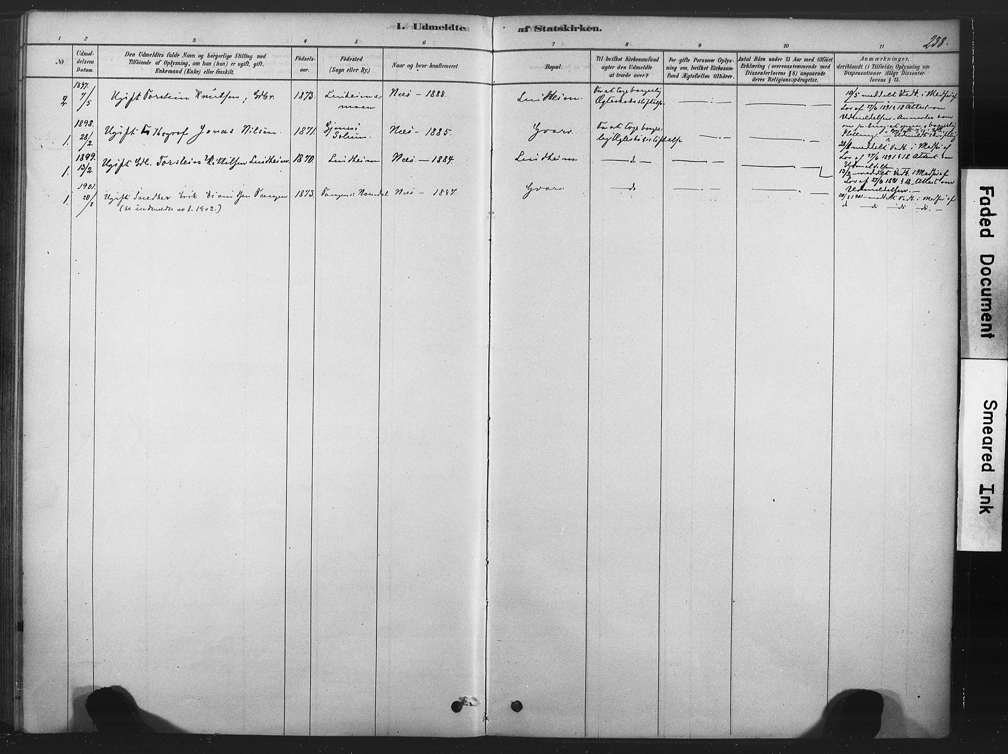 Sauherad kirkebøker, AV/SAKO-A-298/F/Fb/L0002: Parish register (official) no. II 2, 1878-1901, p. 238