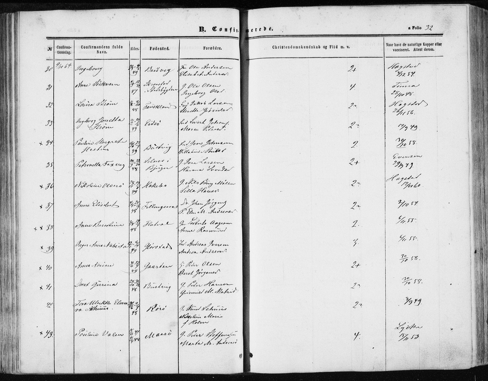 Ministerialprotokoller, klokkerbøker og fødselsregistre - Sør-Trøndelag, AV/SAT-A-1456/634/L0531: Parish register (official) no. 634A07, 1861-1870, p. 32