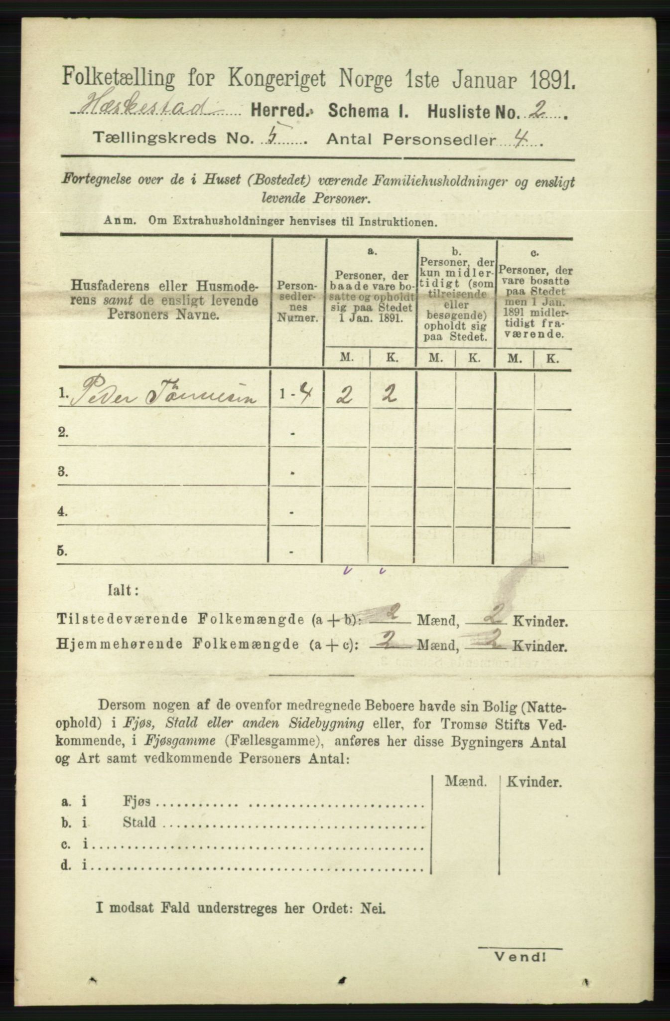 RA, 1891 census for 1113 Heskestad, 1891, p. 847