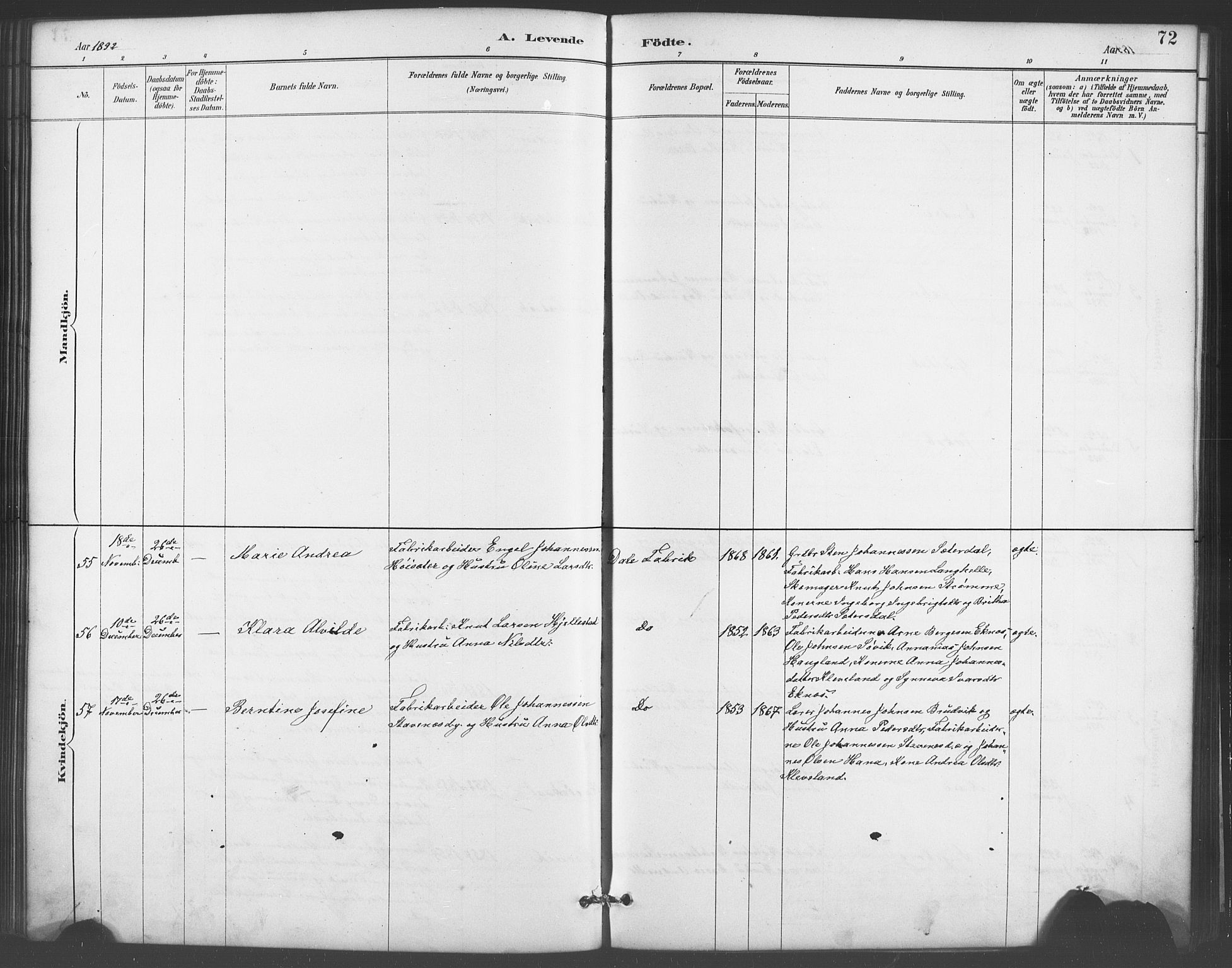 Evanger sokneprestembete, AV/SAB-A-99924: Parish register (copy) no. A 4, 1887-1897, p. 72