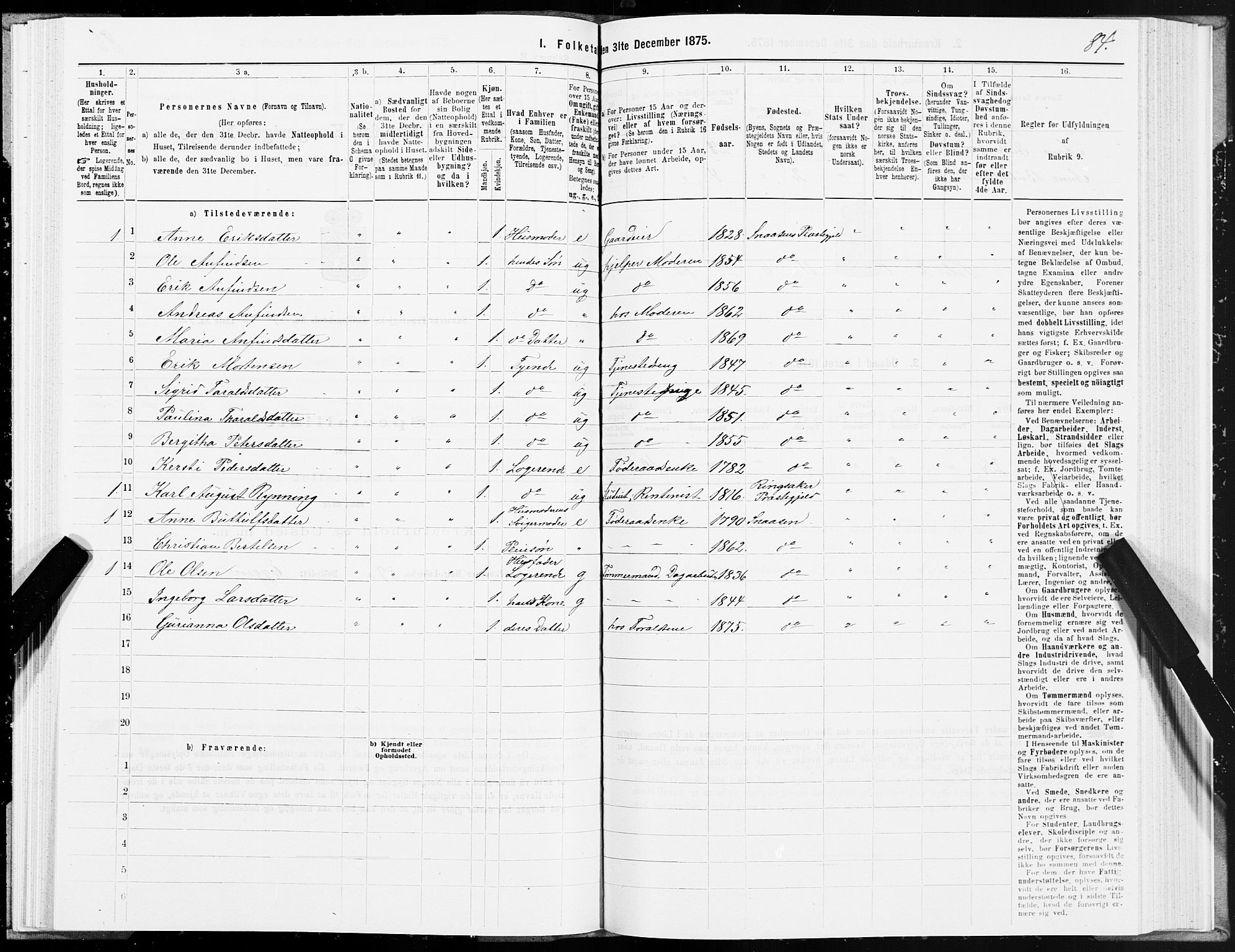 SAT, 1875 census for 1736P Snåsa, 1875, p. 2084