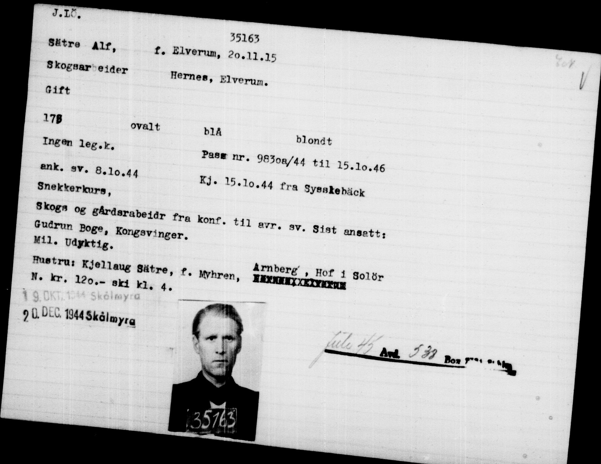 Utenriksstasjonene, Legasjonen i Stockholm, Flyktningkontoret, AV/RA-S-6753/V/Va/L0014: Kjesäterkartoteket, flyktninger med registreringsnr. 34700-37855, 1940-1945, p. 489