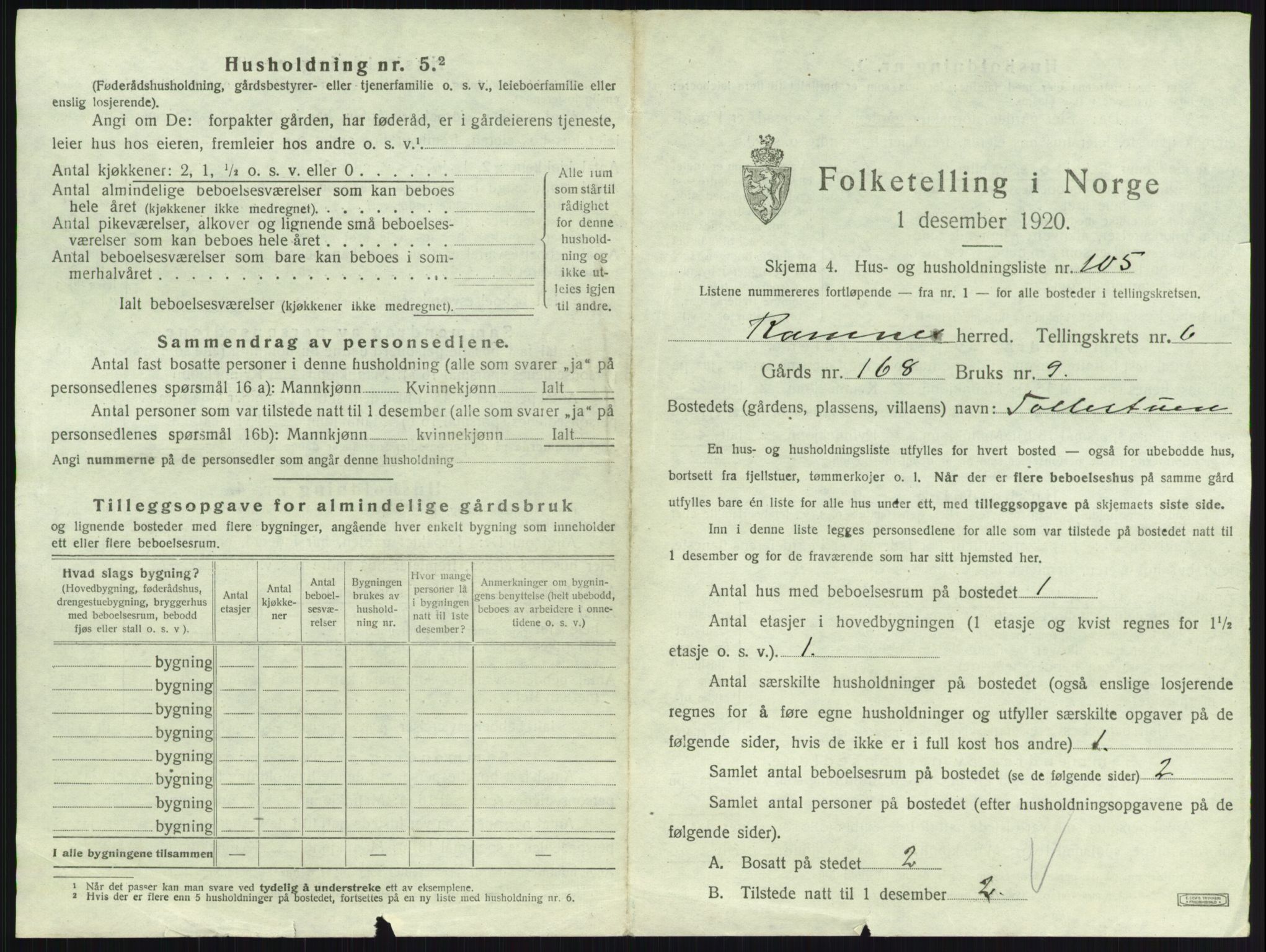 SAKO, 1920 census for Ramnes, 1920, p. 1154