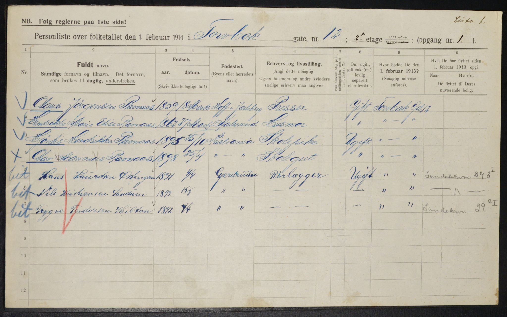 OBA, Municipal Census 1914 for Kristiania, 1914, p. 115962