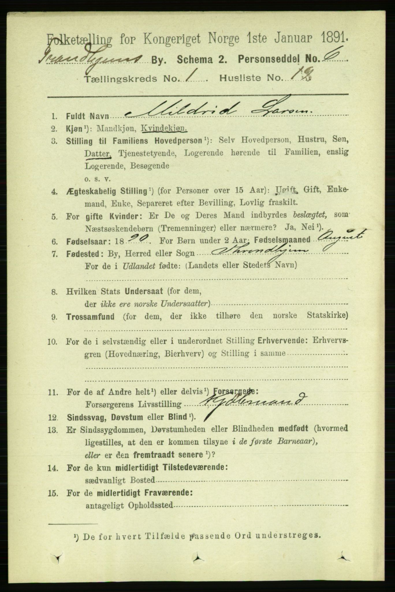 RA, 1891 census for 1601 Trondheim, 1891, p. 2756