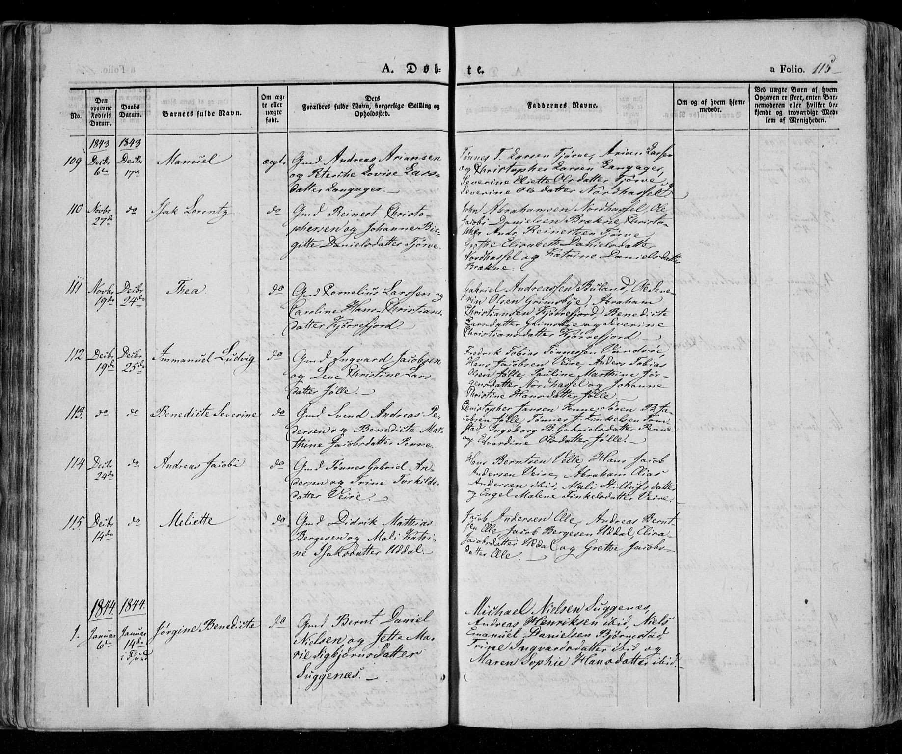 Lista sokneprestkontor, AV/SAK-1111-0027/F/Fa/L0009: Parish register (official) no. A 9, 1835-1846, p. 115