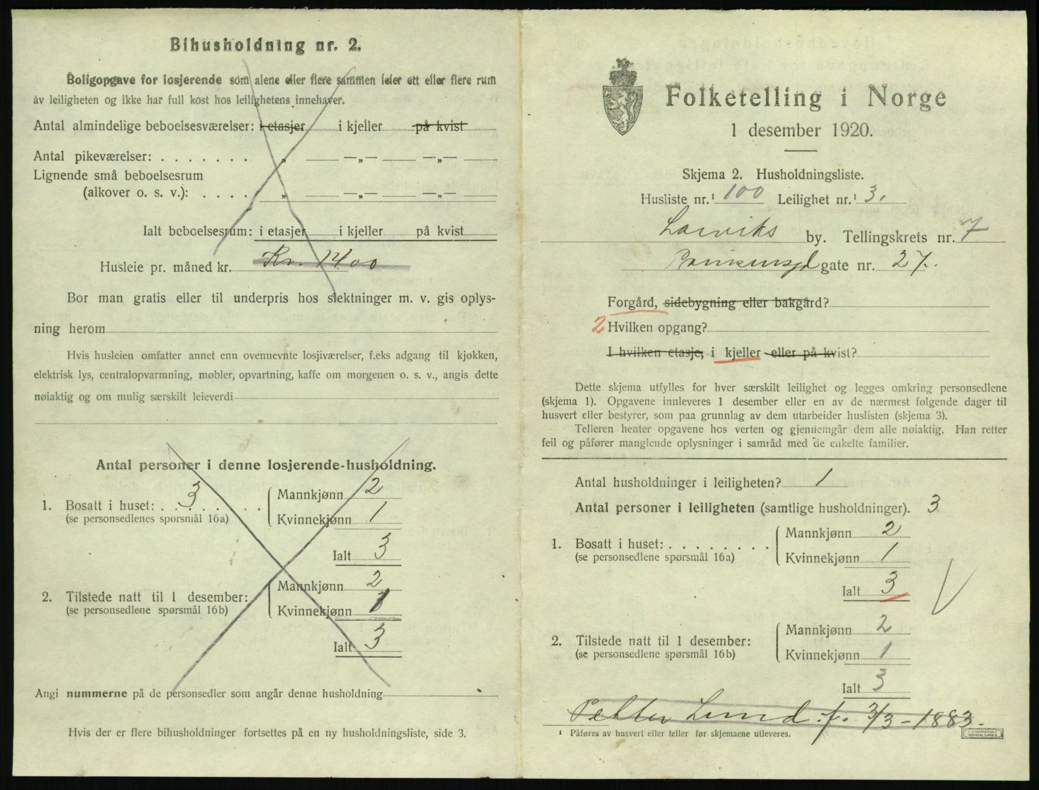 SAKO, 1920 census for Larvik, 1920, p. 6396