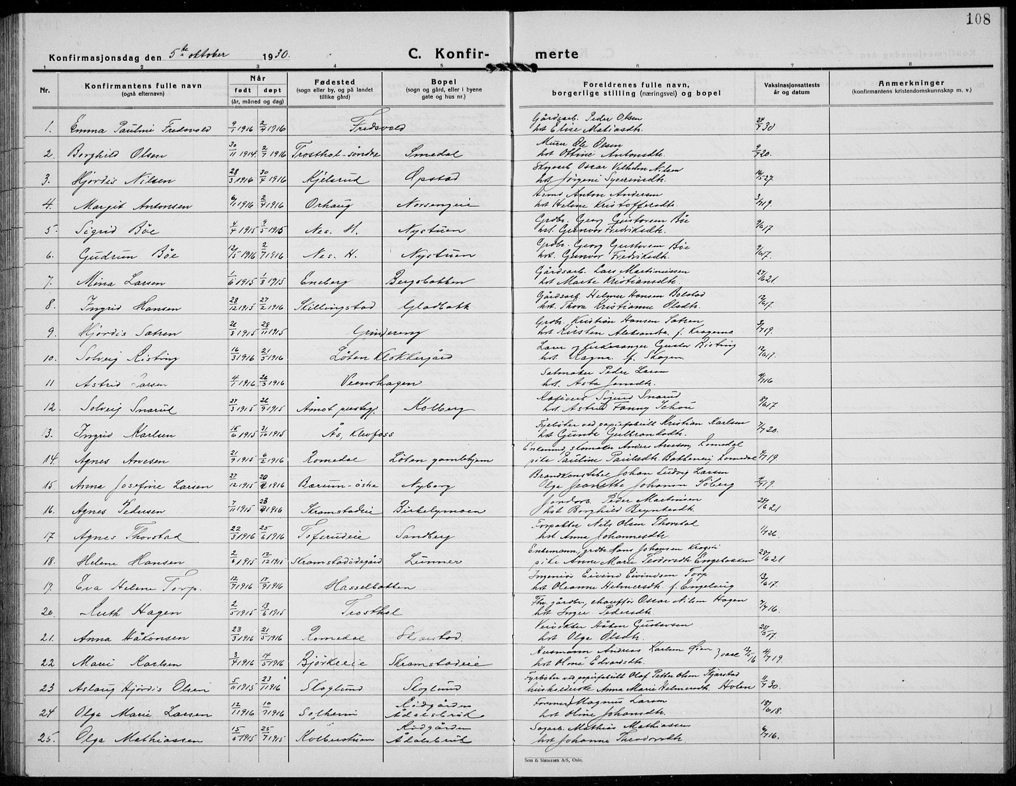 Løten prestekontor, AV/SAH-PREST-022/L/La/L0009: Parish register (copy) no. 9, 1930-1939, p. 108