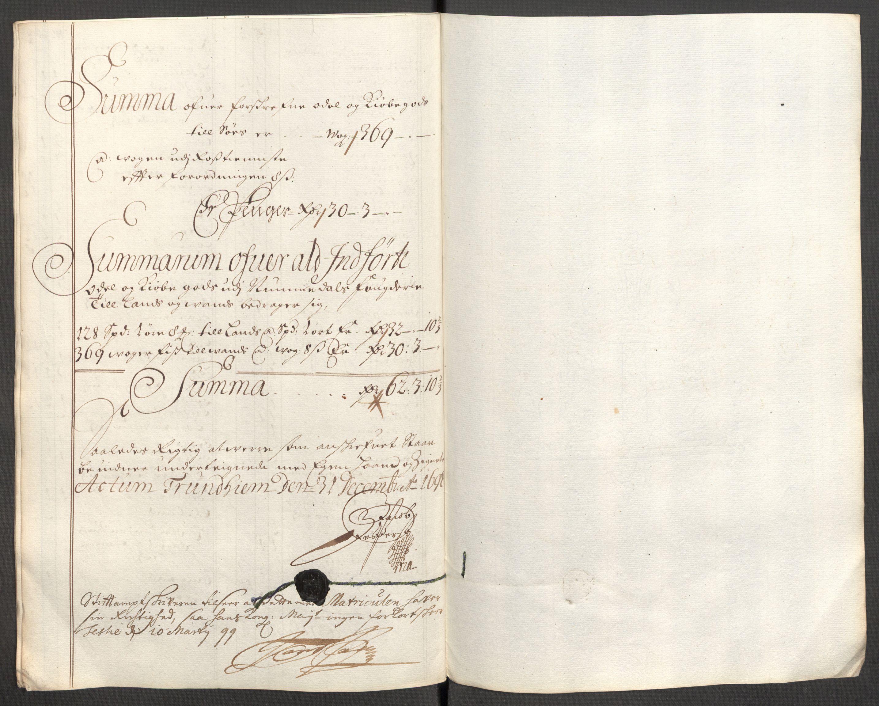 Rentekammeret inntil 1814, Reviderte regnskaper, Fogderegnskap, AV/RA-EA-4092/R64/L4425: Fogderegnskap Namdal, 1696-1698, p. 416