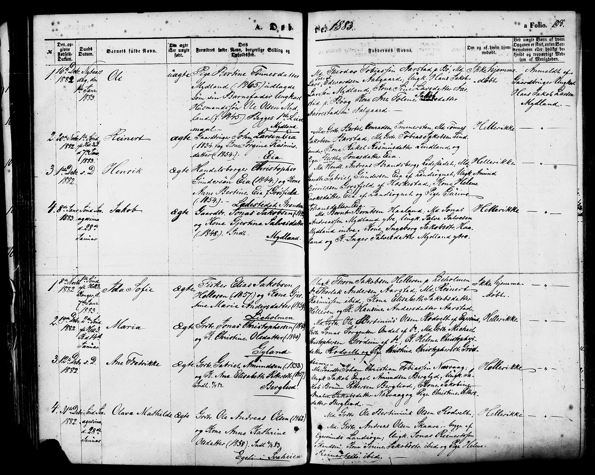 Sokndal sokneprestkontor, AV/SAST-A-101808: Parish register (official) no. A 10, 1874-1886, p. 108