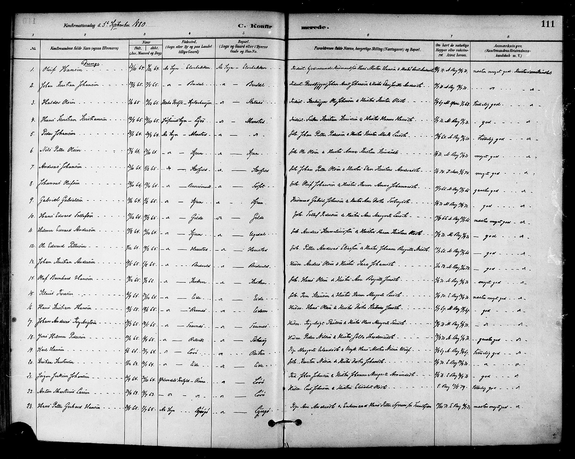 Ministerialprotokoller, klokkerbøker og fødselsregistre - Sør-Trøndelag, SAT/A-1456/655/L0680: Parish register (official) no. 655A09, 1880-1894, p. 111