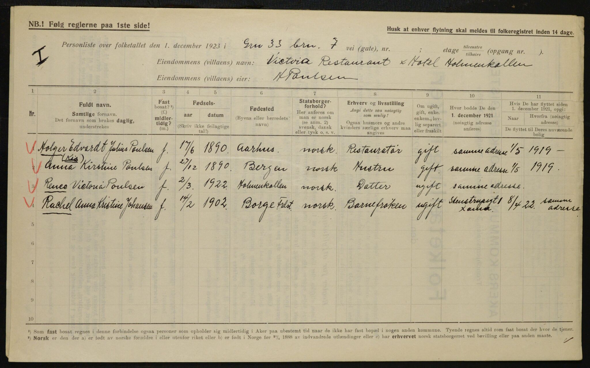 , Municipal Census 1923 for Aker, 1923, p. 12456