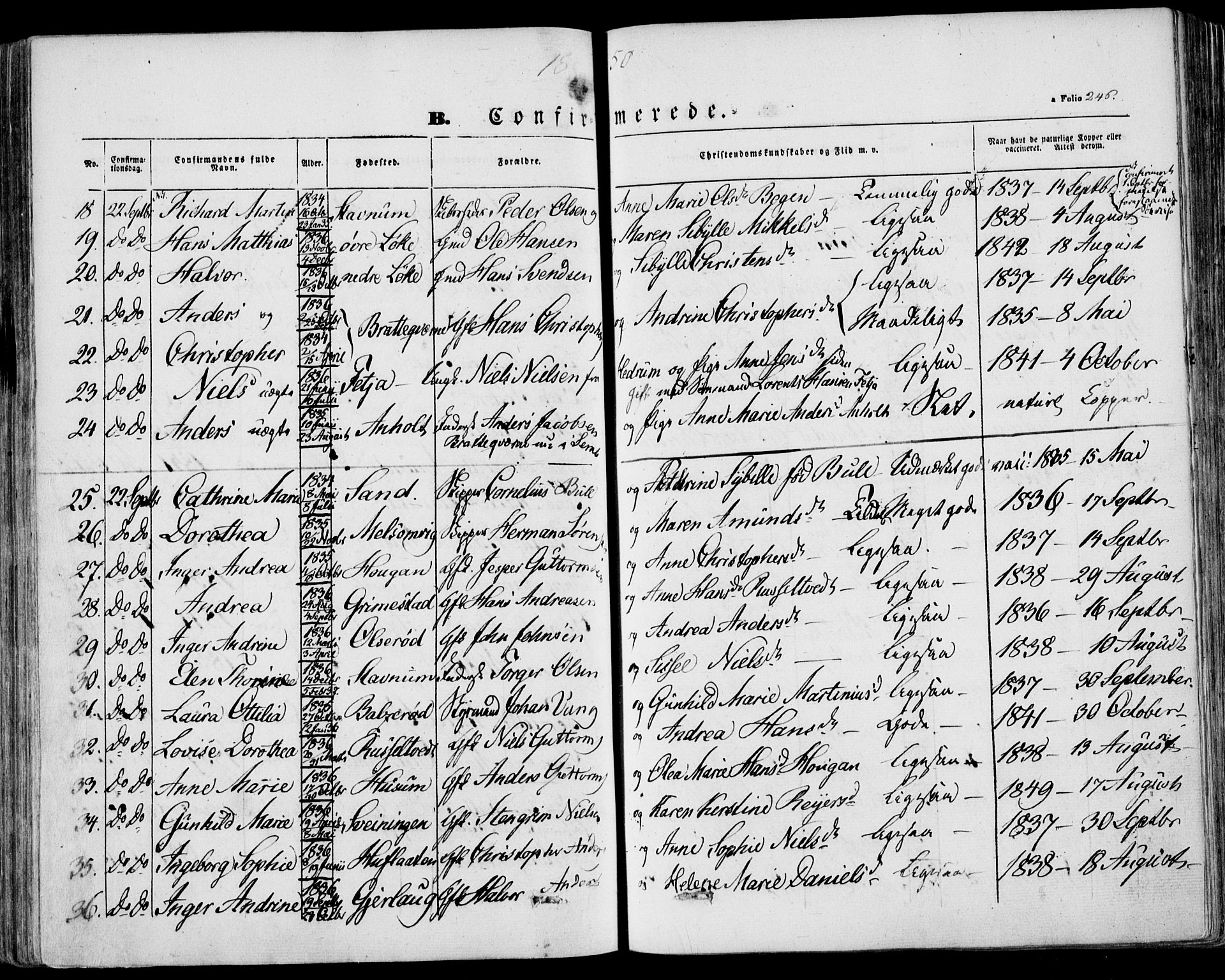 Stokke kirkebøker, AV/SAKO-A-320/F/Fa/L0007: Parish register (official) no. I 7, 1844-1857, p. 246