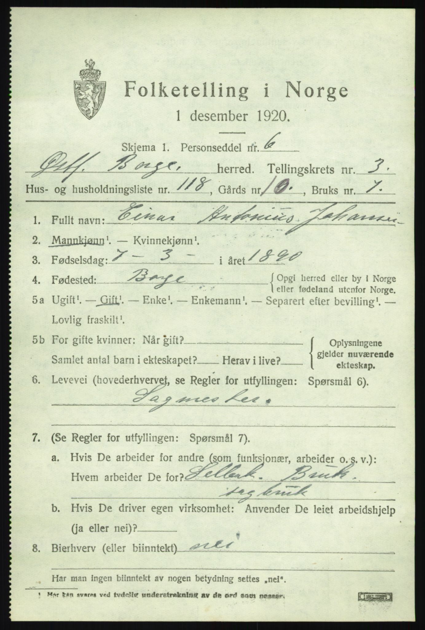 SAO, 1920 census for Borge, 1920, p. 5415