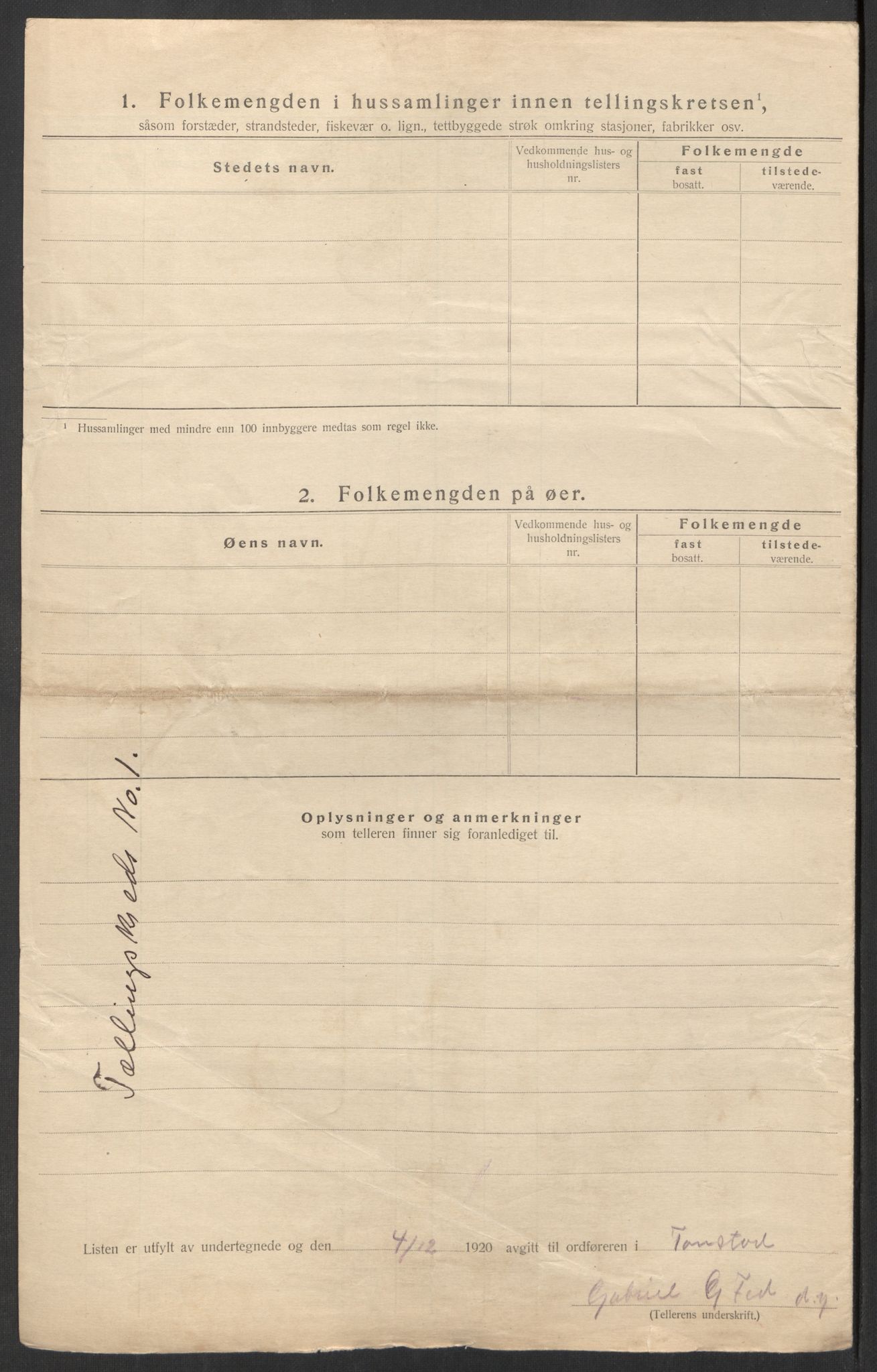SAK, 1920 census for Tonstad, 1920, p. 13