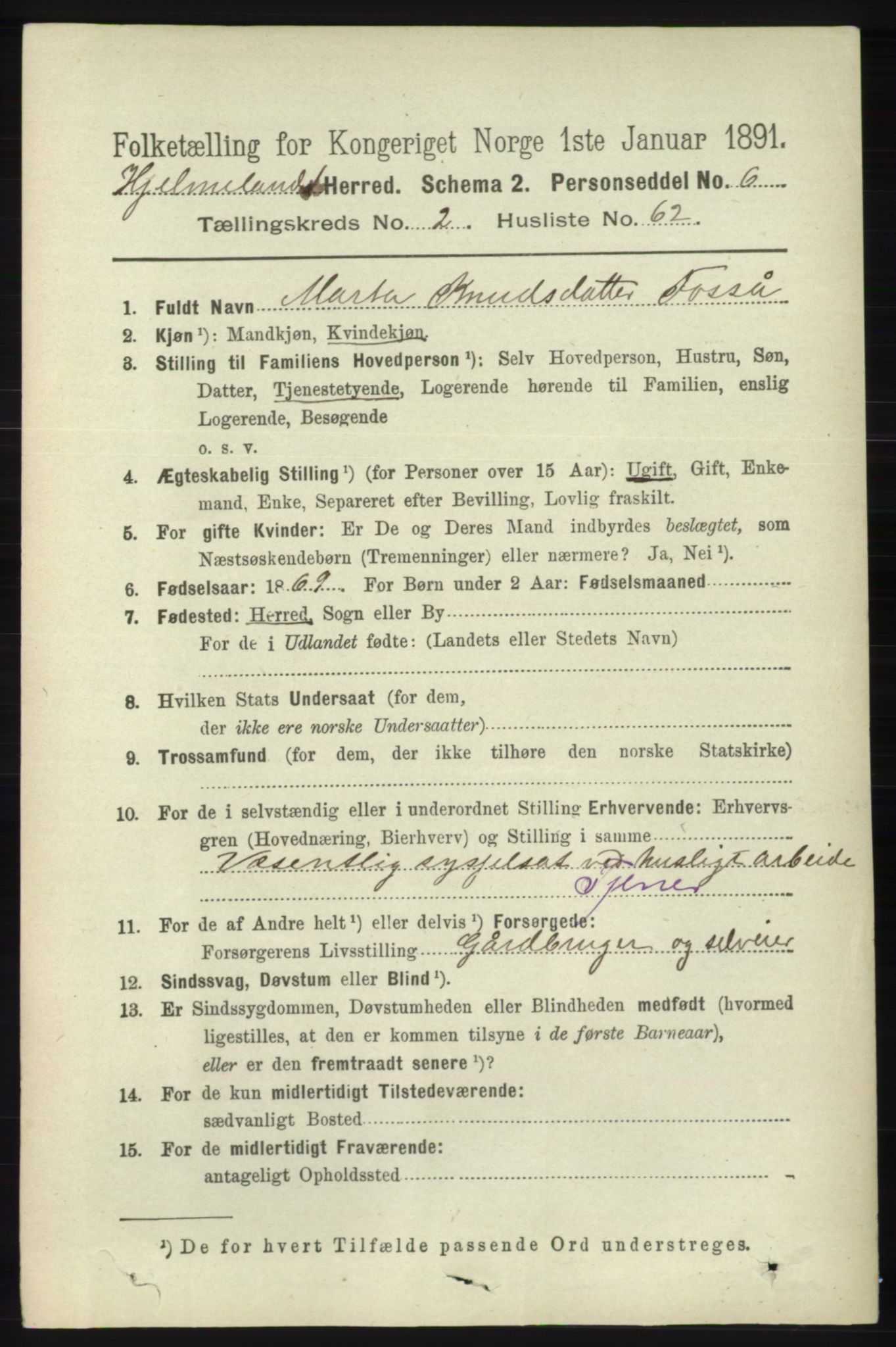 RA, 1891 census for 1133 Hjelmeland, 1891, p. 689