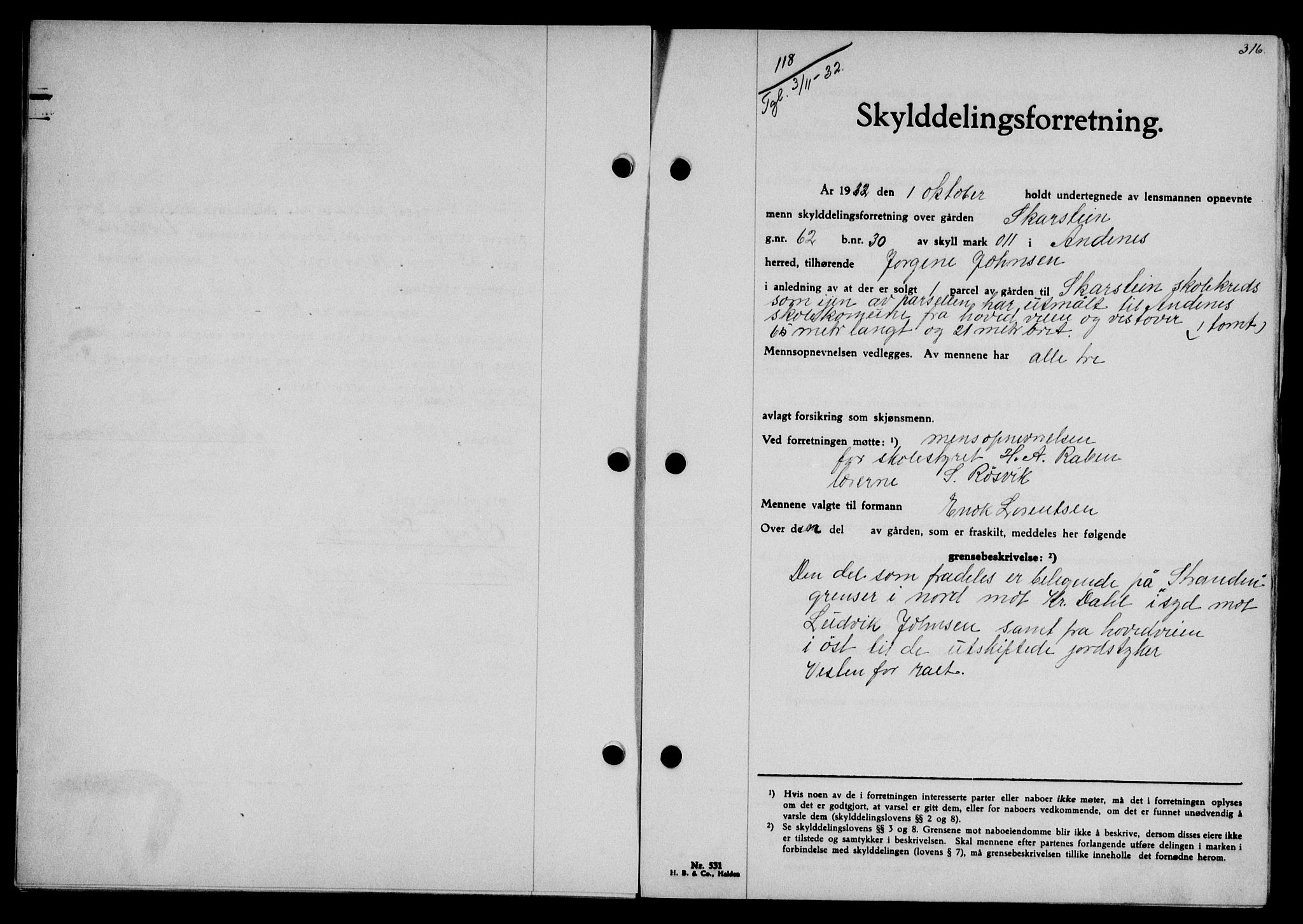 Vesterålen sorenskriveri, AV/SAT-A-4180/1/2/2Ca/L0056: Mortgage book no. 49, 1932-1933, Deed date: 03.11.1932