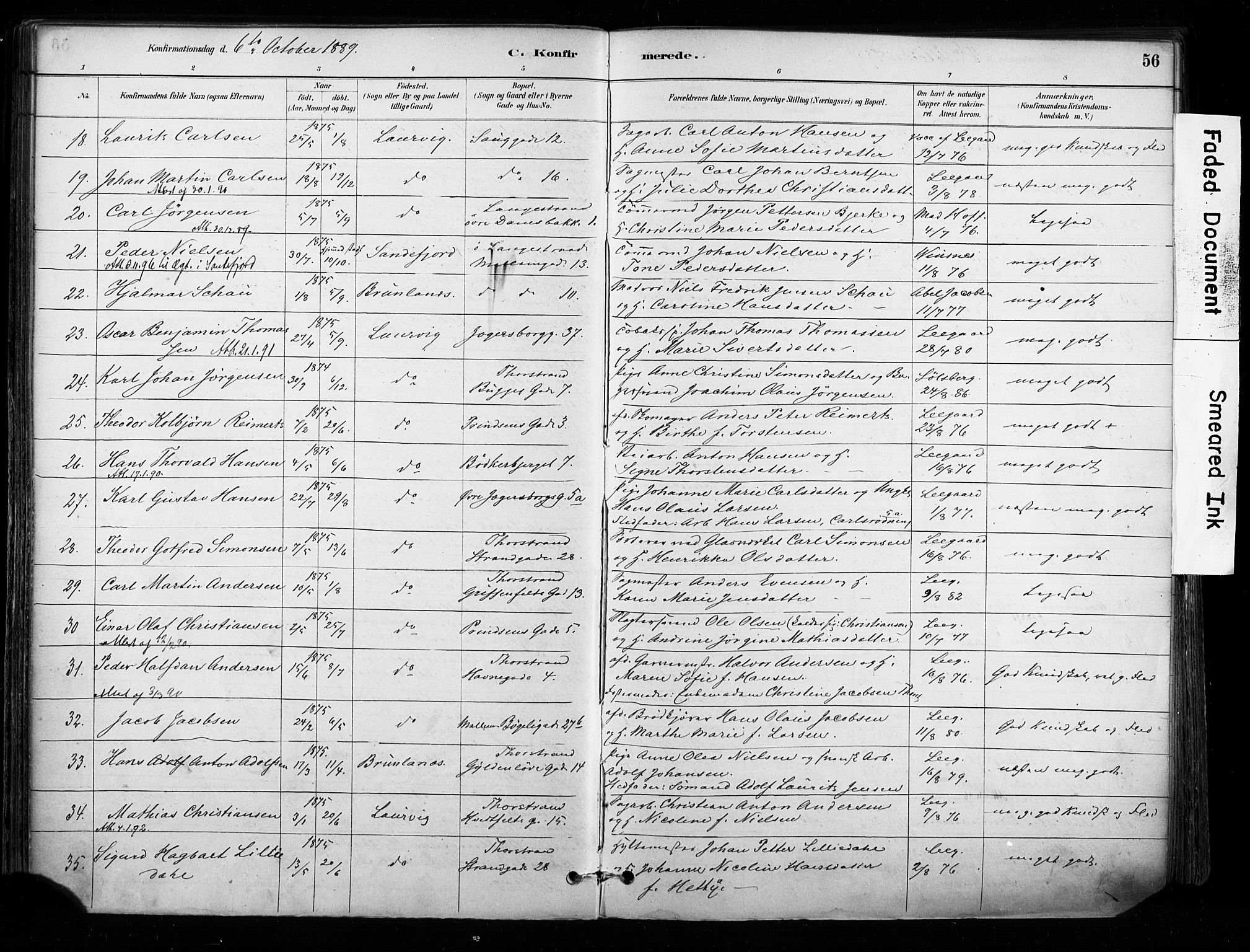 Larvik kirkebøker, AV/SAKO-A-352/F/Fa/L0008: Parish register (official) no. I 8, 1884-1902, p. 56