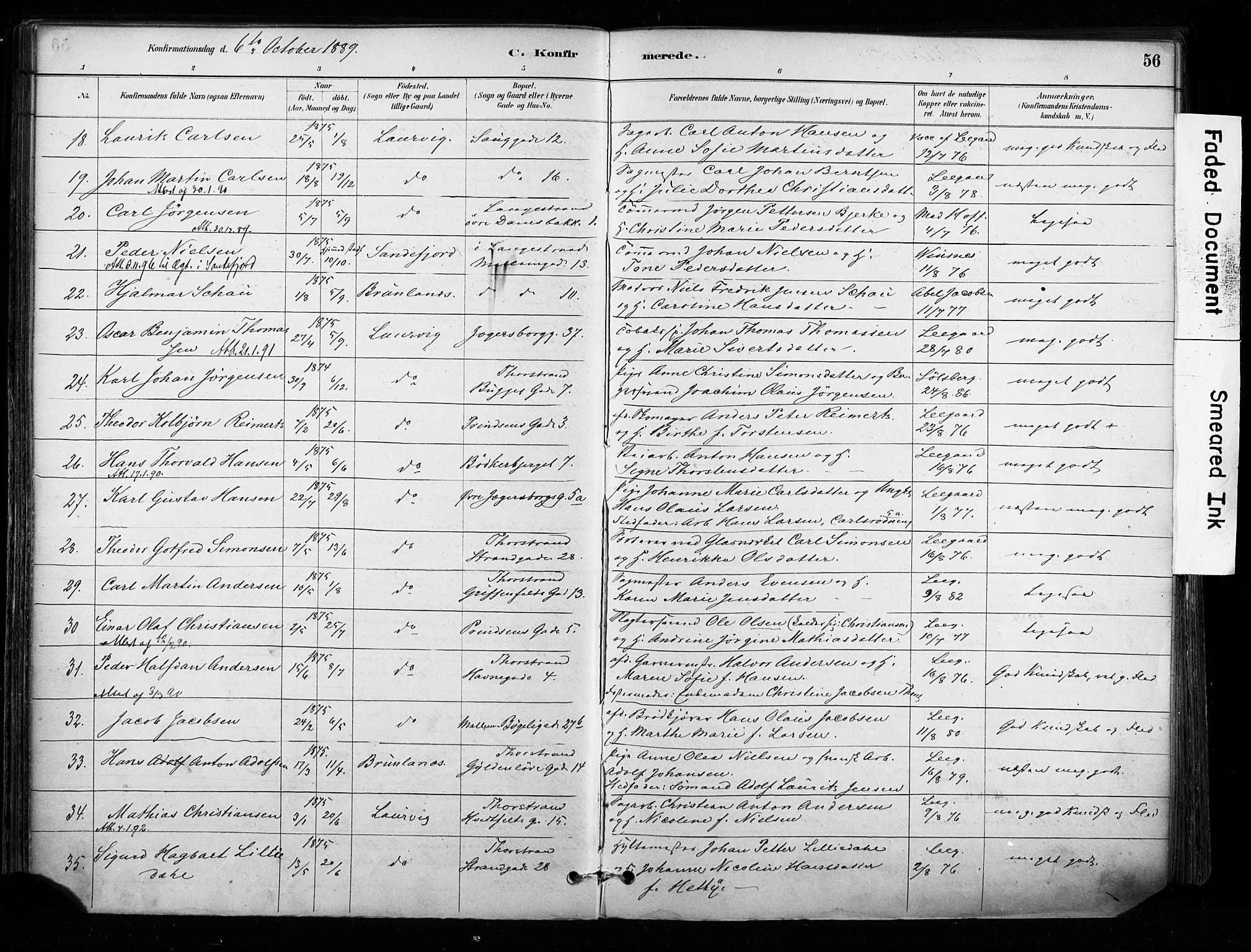 Larvik kirkebøker, SAKO/A-352/F/Fa/L0008: Parish register (official) no. I 8, 1884-1902, p. 56