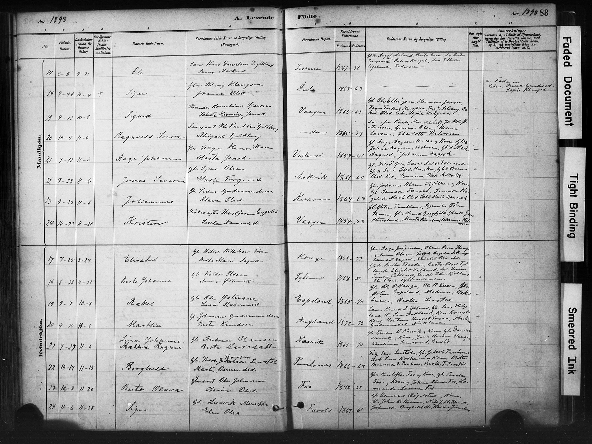 Hjelmeland sokneprestkontor, AV/SAST-A-101843/01/IV/L0014: Parish register (official) no. A 14, 1879-1900, p. 83