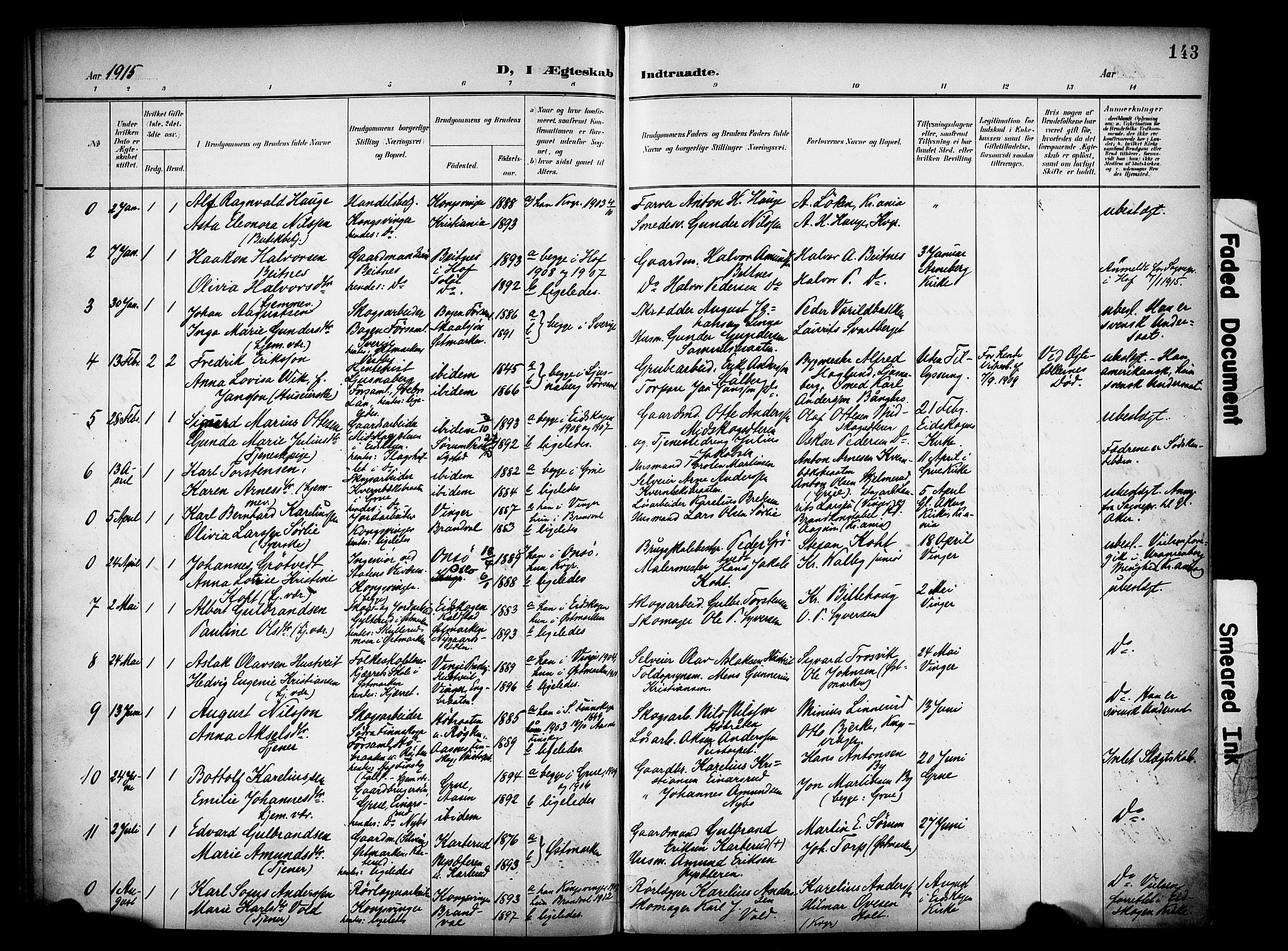 Vinger prestekontor, SAH/PREST-024/H/Ha/Haa/L0016: Parish register (official) no. 16, 1898-1920, p. 143