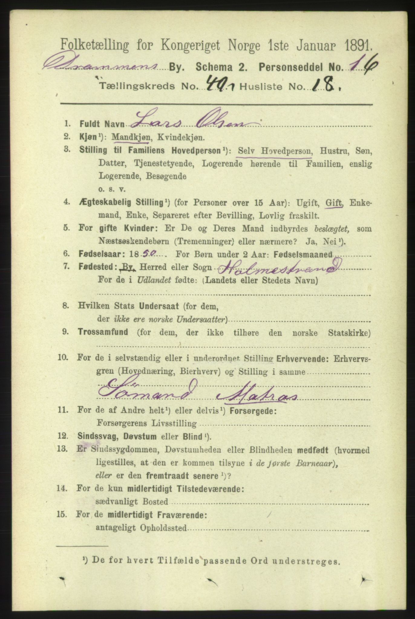 RA, 1891 census for 0602 Drammen, 1891, p. 23914