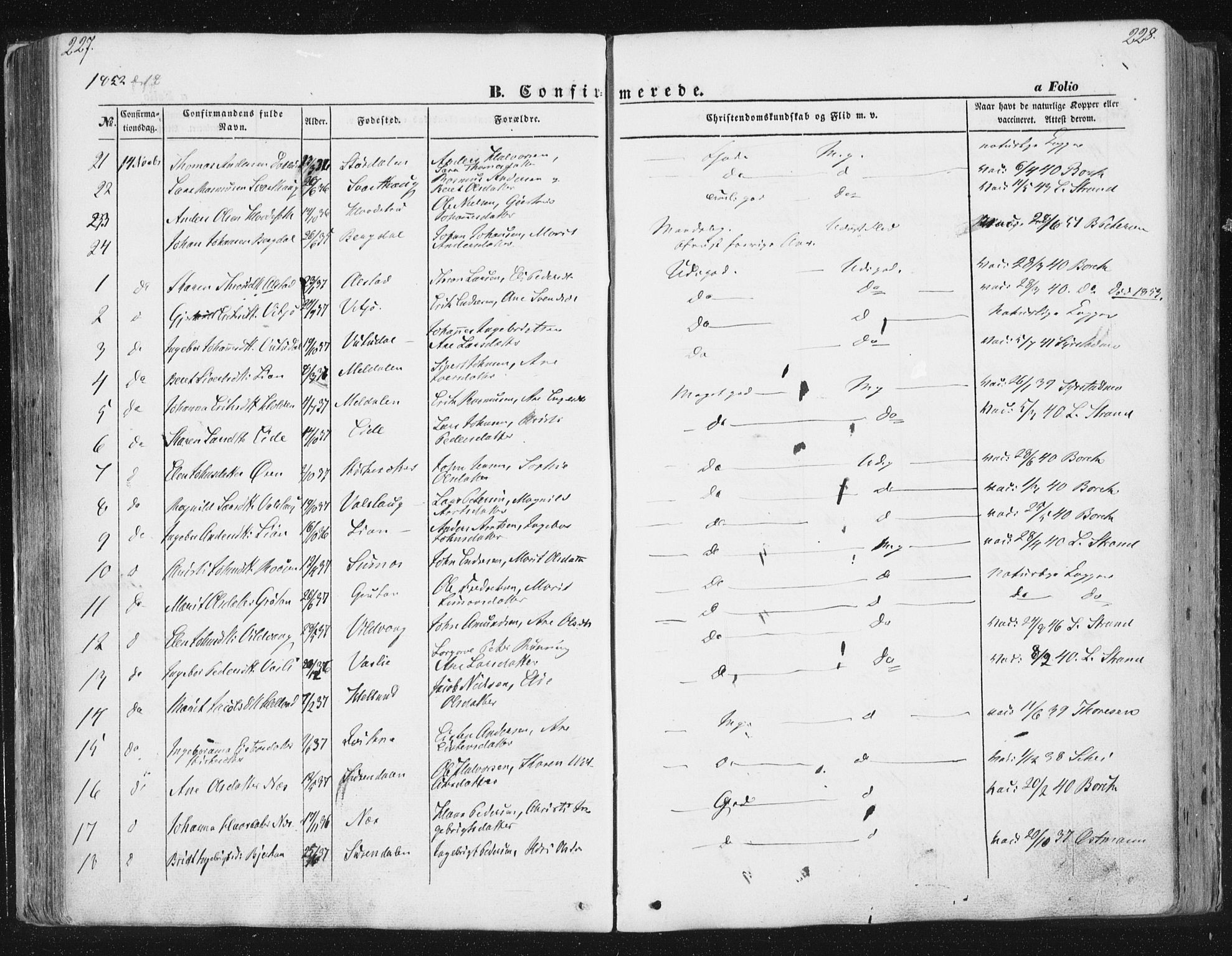 Ministerialprotokoller, klokkerbøker og fødselsregistre - Sør-Trøndelag, SAT/A-1456/630/L0494: Parish register (official) no. 630A07, 1852-1868, p. 227-228