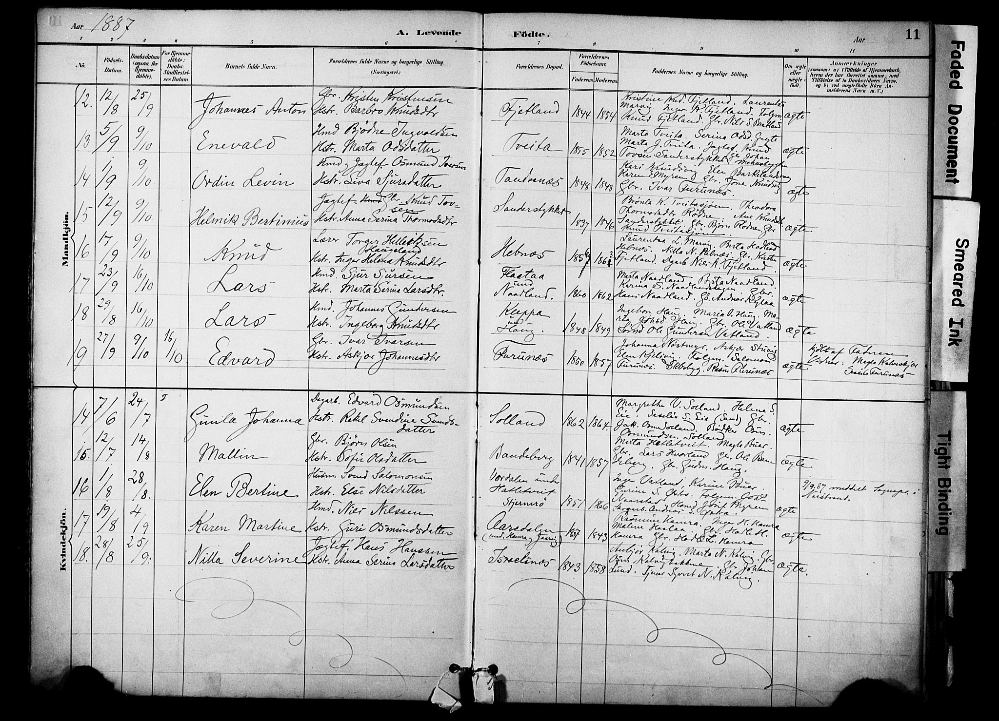 Jelsa sokneprestkontor, AV/SAST-A-101842/01/IV: Parish register (official) no. A 10, 1884-1906, p. 11