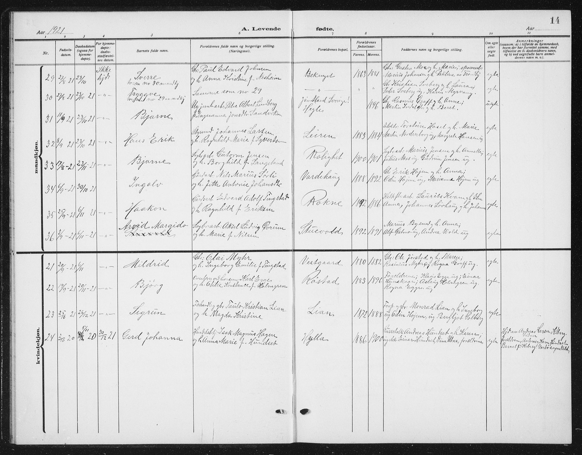 Ministerialprotokoller, klokkerbøker og fødselsregistre - Nord-Trøndelag, SAT/A-1458/721/L0209: Parish register (copy) no. 721C02, 1918-1940, p. 14