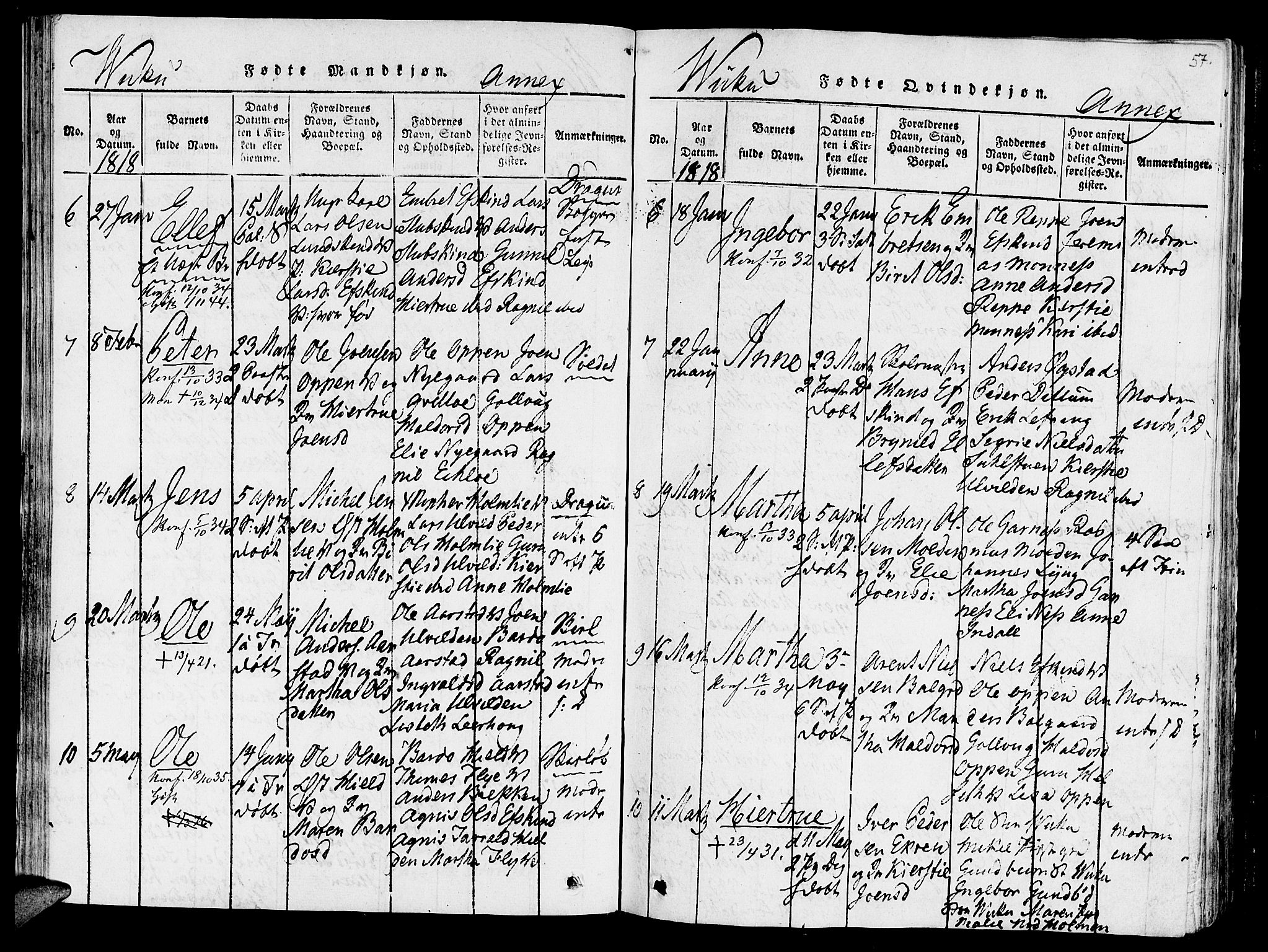 Ministerialprotokoller, klokkerbøker og fødselsregistre - Nord-Trøndelag, SAT/A-1458/723/L0234: Parish register (official) no. 723A05 /2, 1816-1821, p. 57