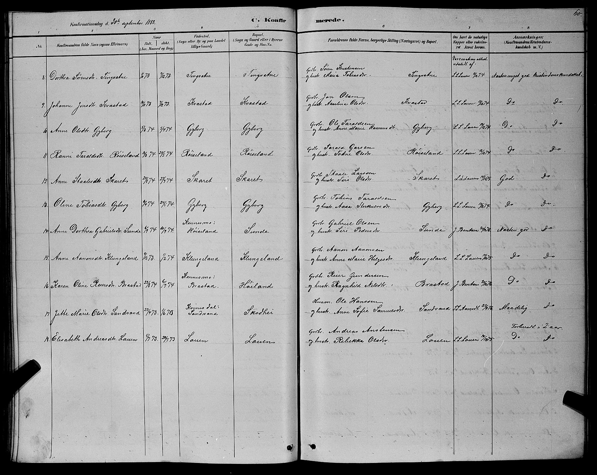 Hægebostad sokneprestkontor, AV/SAK-1111-0024/F/Fb/Fba/L0003: Parish register (copy) no. B 3, 1883-1896, p. 60