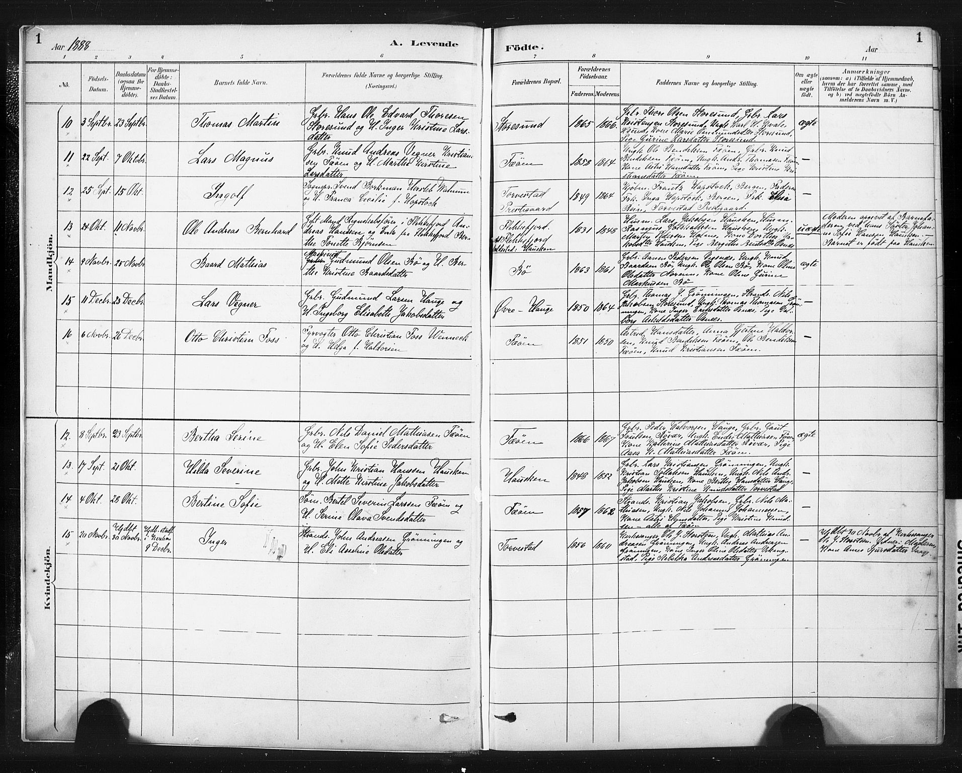 Torvastad sokneprestkontor, AV/SAST-A -101857/H/Ha/Haa/L0015: Parish register (official) no. A 14, 1888-1899, p. 1