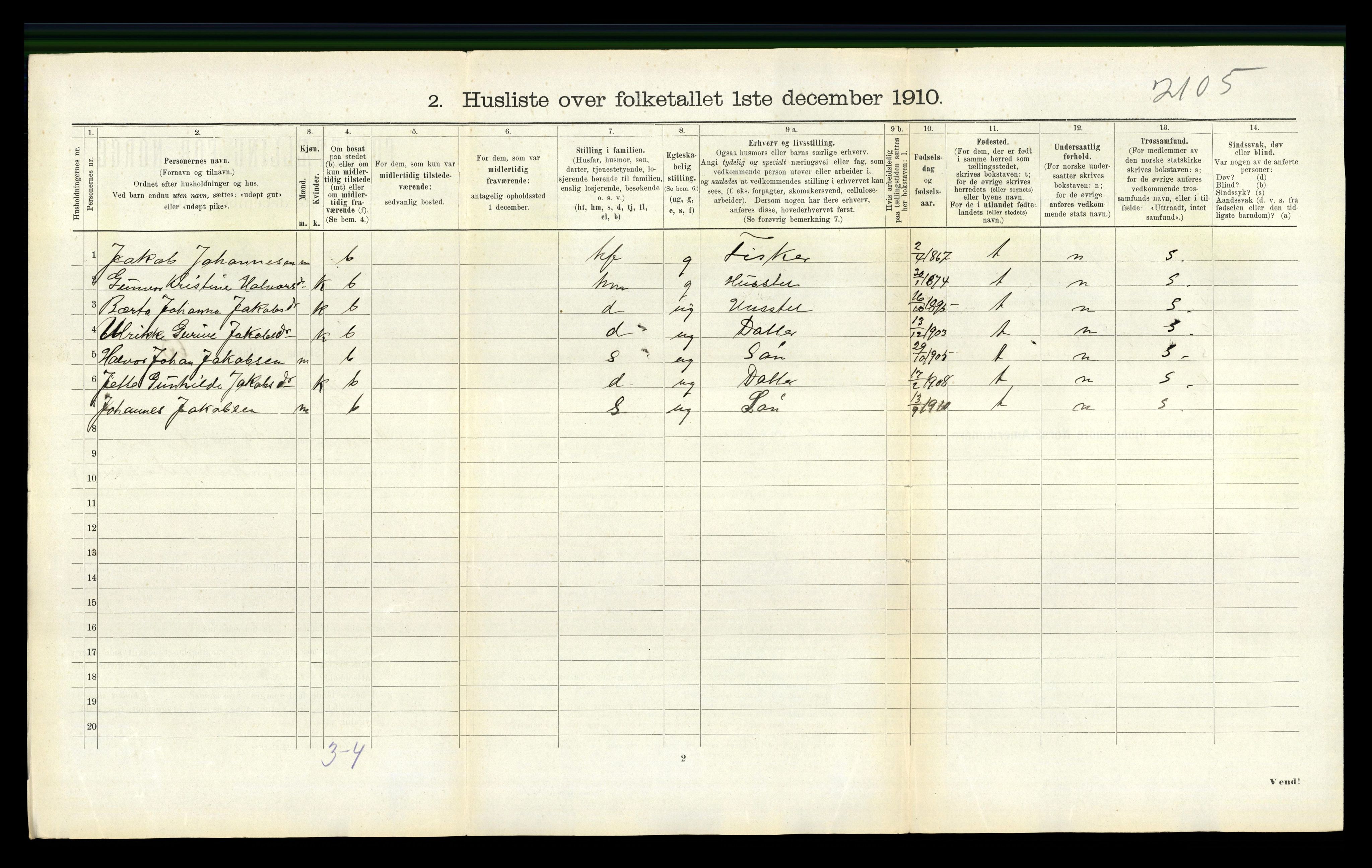 RA, 1910 census for Sveio, 1910, p. 159
