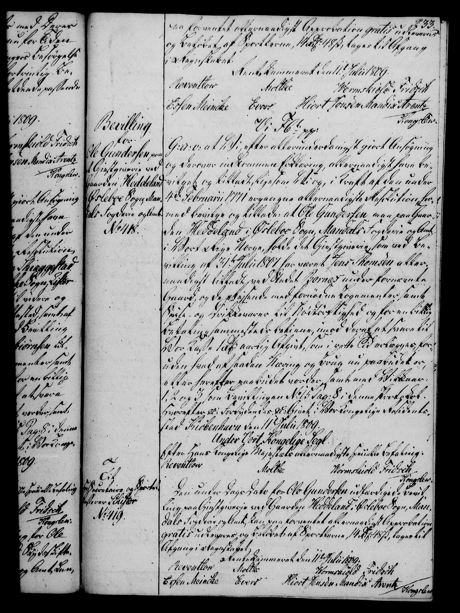 Rentekammeret, Kammerkanselliet, RA/EA-3111/G/Gg/Gga/L0019: Norsk ekspedisjonsprotokoll med register (merket RK 53.19), 1807-1810, p. 233