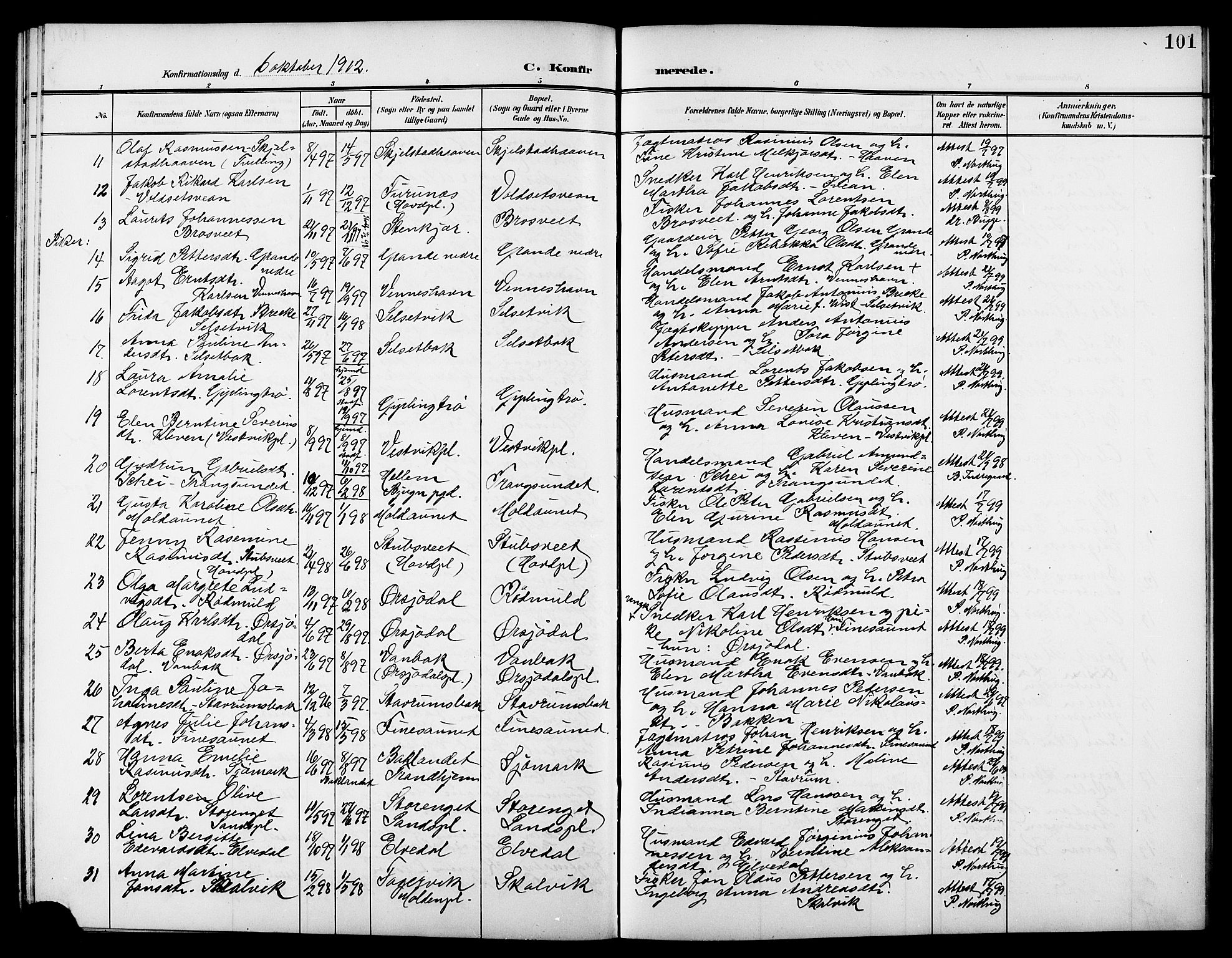 Ministerialprotokoller, klokkerbøker og fødselsregistre - Nord-Trøndelag, SAT/A-1458/744/L0424: Parish register (copy) no. 744C03, 1906-1923, p. 101