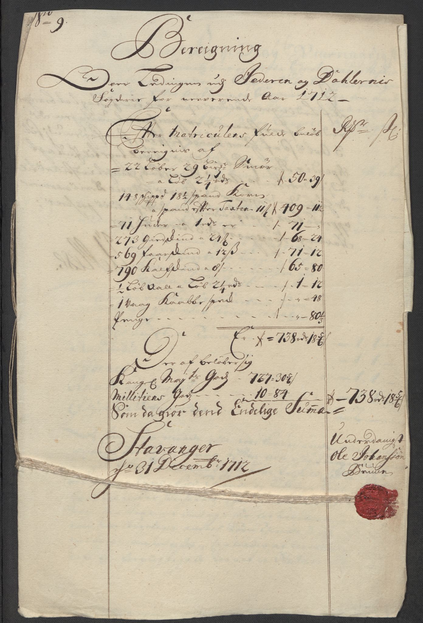 Rentekammeret inntil 1814, Reviderte regnskaper, Fogderegnskap, AV/RA-EA-4092/R46/L2737: Fogderegnskap Jæren og Dalane, 1712, p. 159