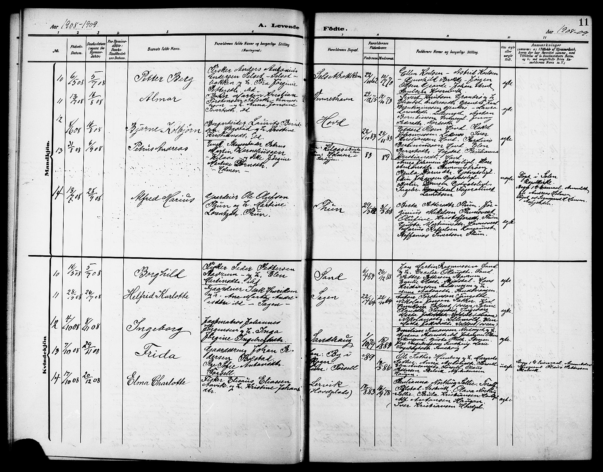 Ministerialprotokoller, klokkerbøker og fødselsregistre - Nord-Trøndelag, AV/SAT-A-1458/744/L0424: Parish register (copy) no. 744C03, 1906-1923, p. 11